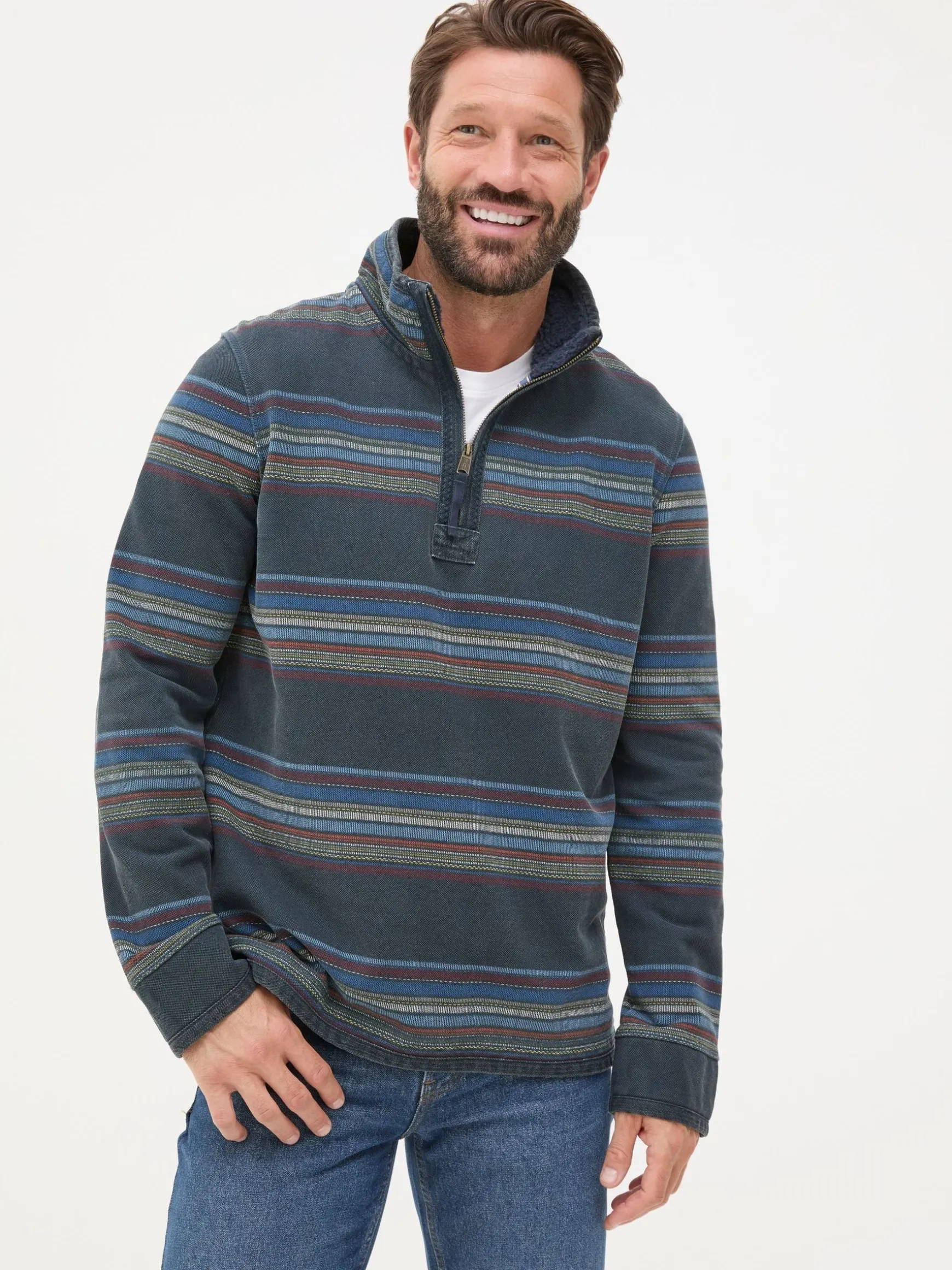 FatFace Airlie Panel Sweatshirt Blue Stripe Shop