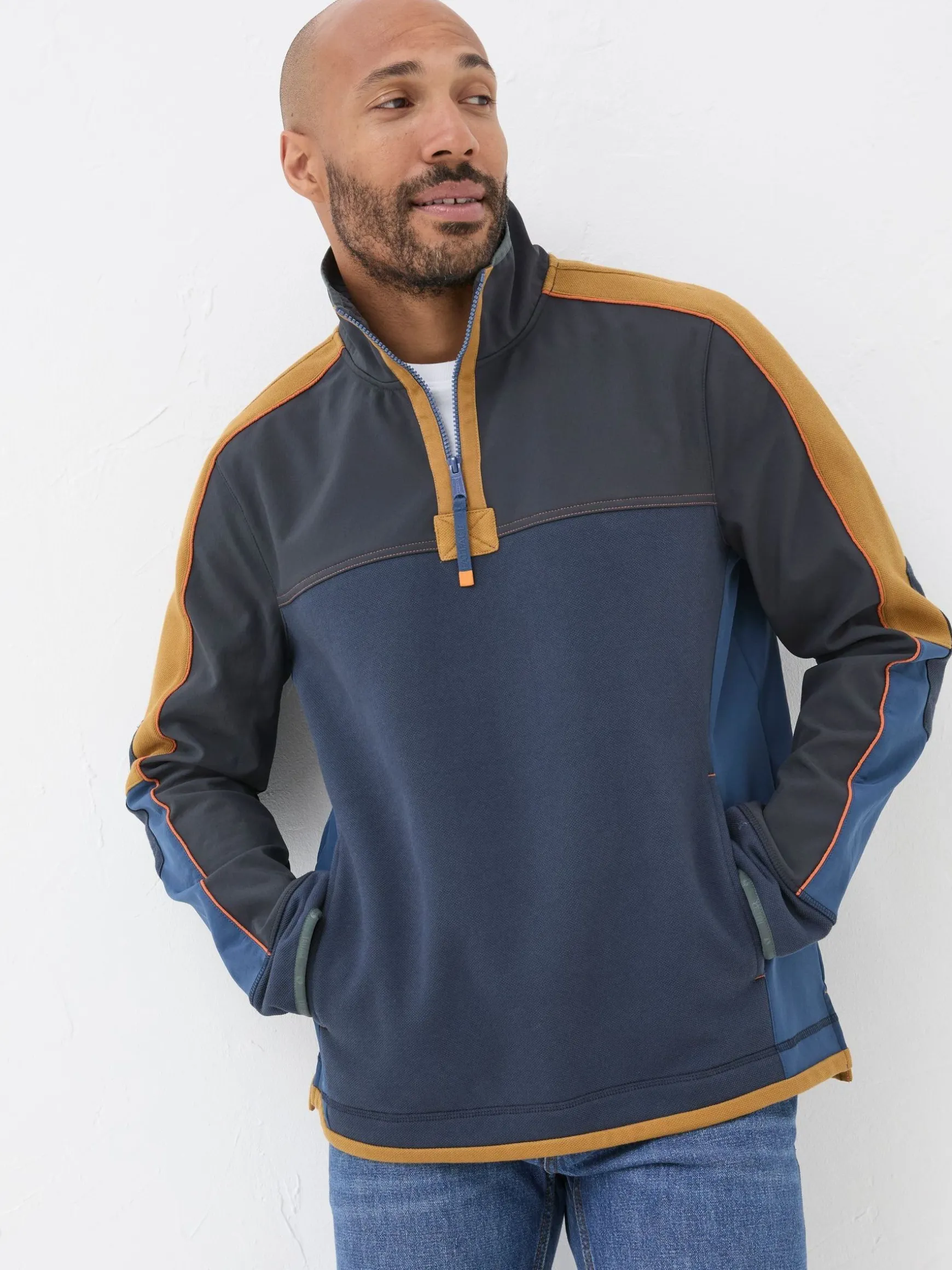 FatFace Airlie Panel Sweatshirt Navy Blue Outlet