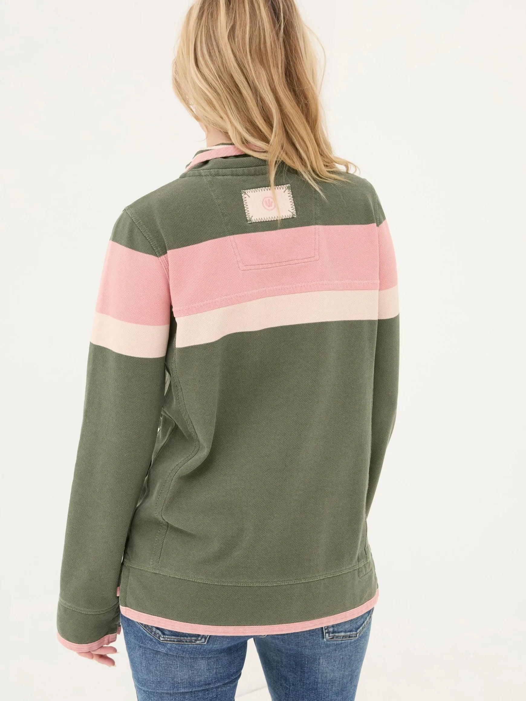 FatFace Airlie Sweat Top Olive & Pink Striped Outlet