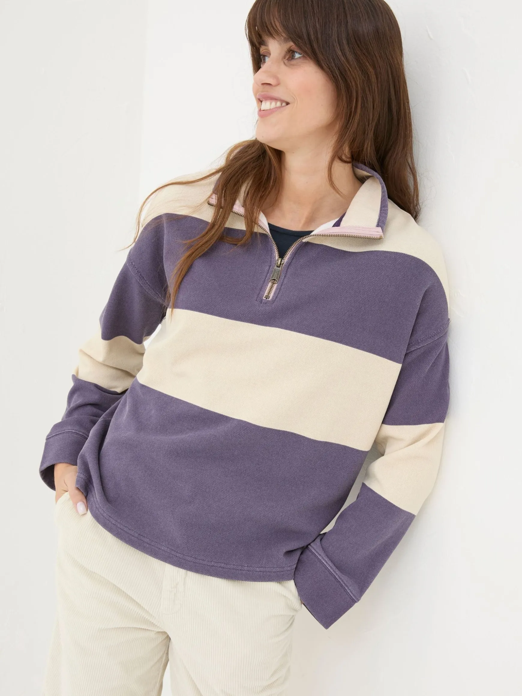 FatFace Airlie Relaxed Sweat Top Purple Striped New