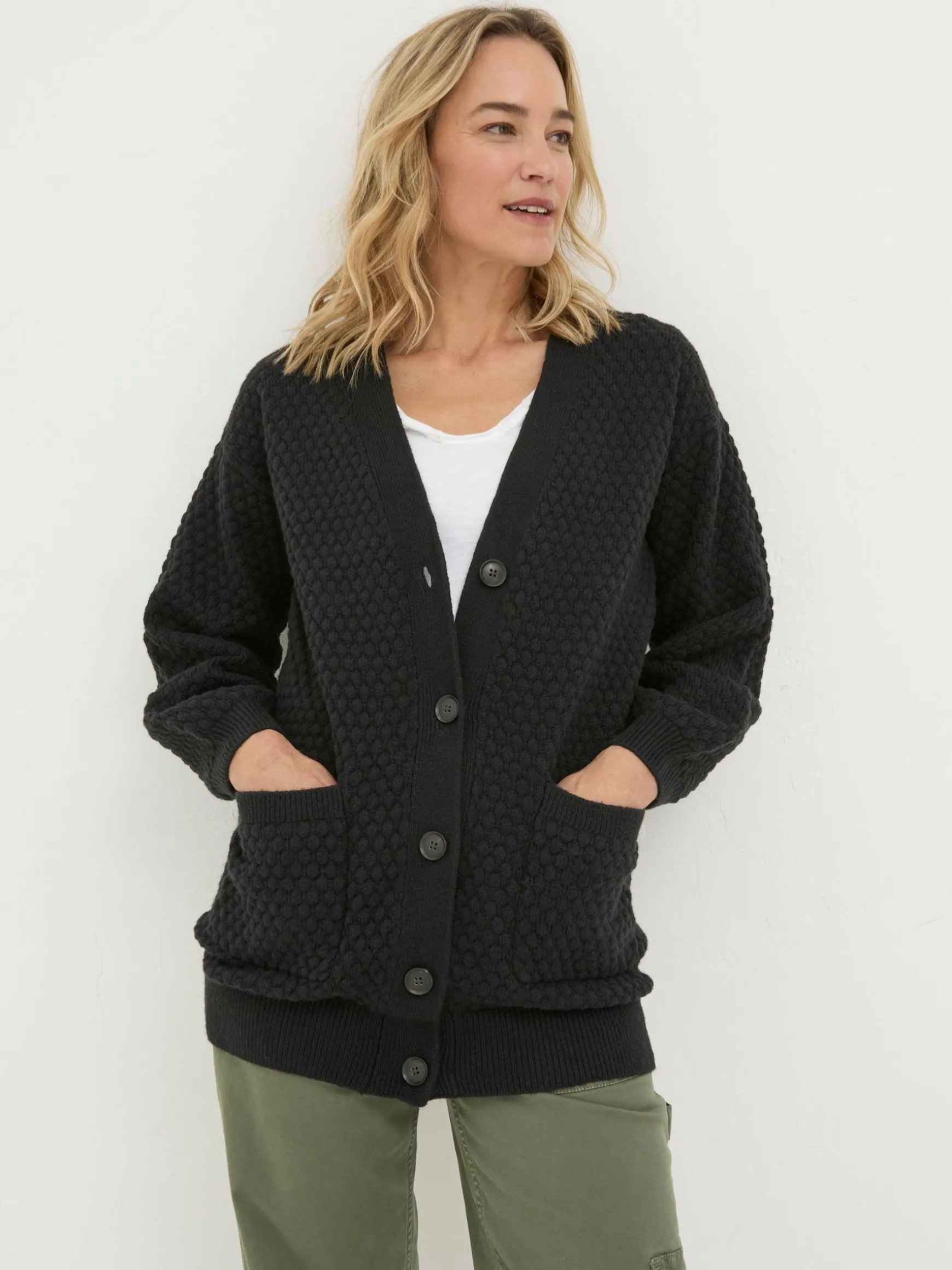 FatFace Ali V-Neck Cardigan Black Outlet