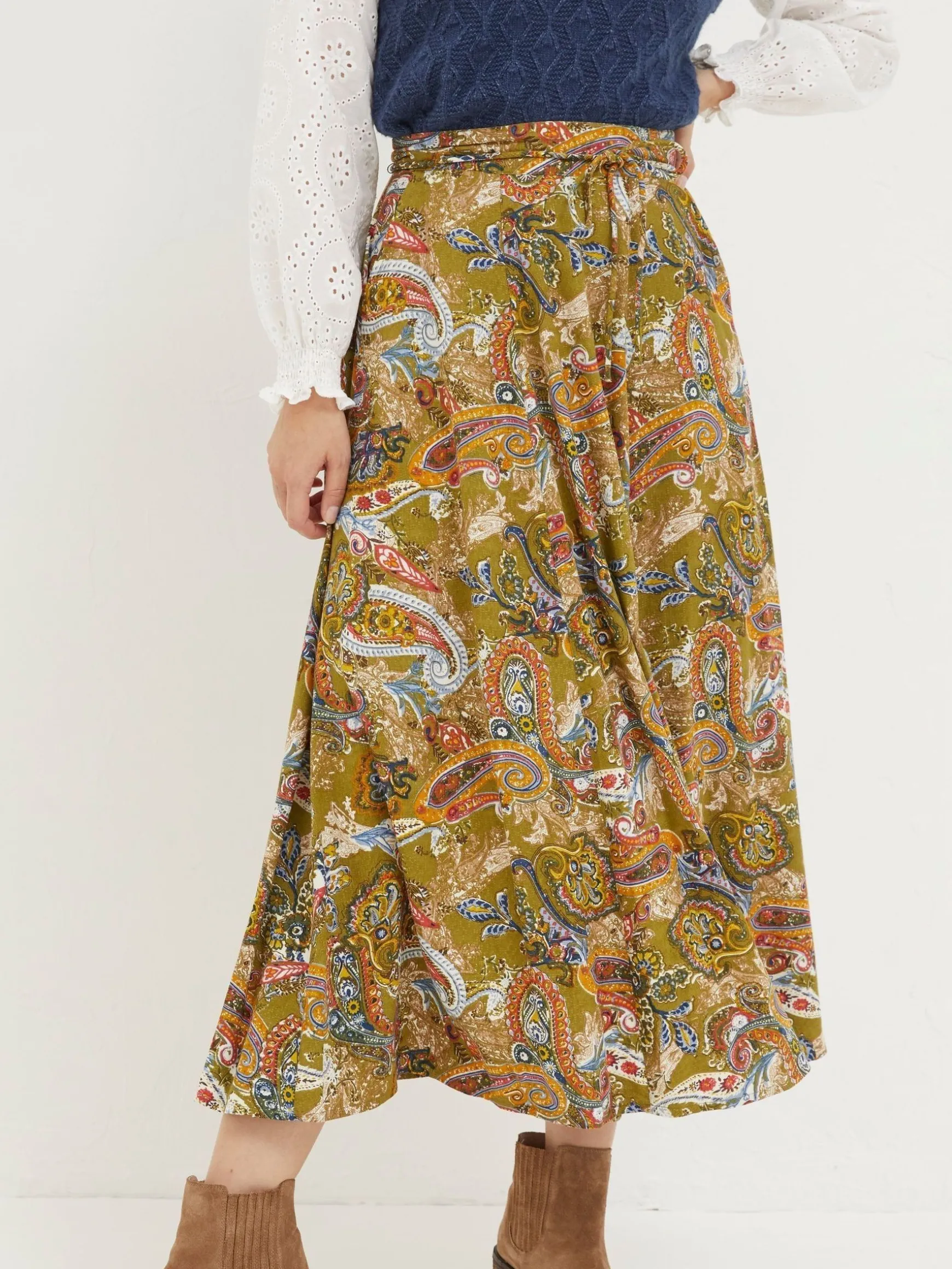 FatFace Amelie Prairie Paisley Midi Skirt Green Best Sale