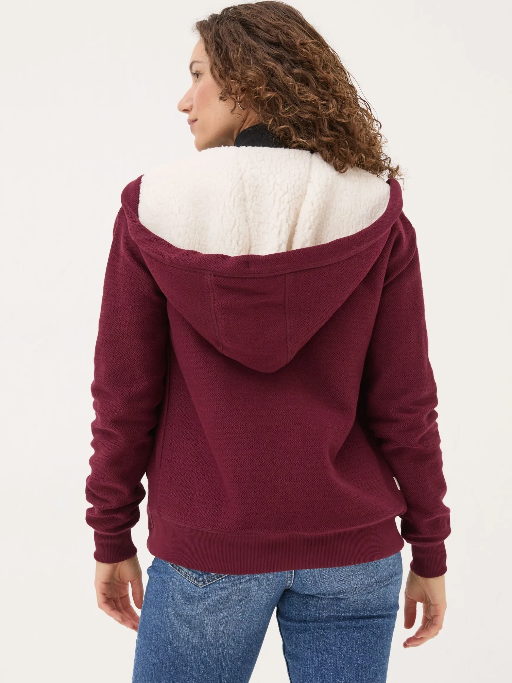 FatFace Amy Textured Borg Lined Zip Through Hoodie Dark Red Best Sale