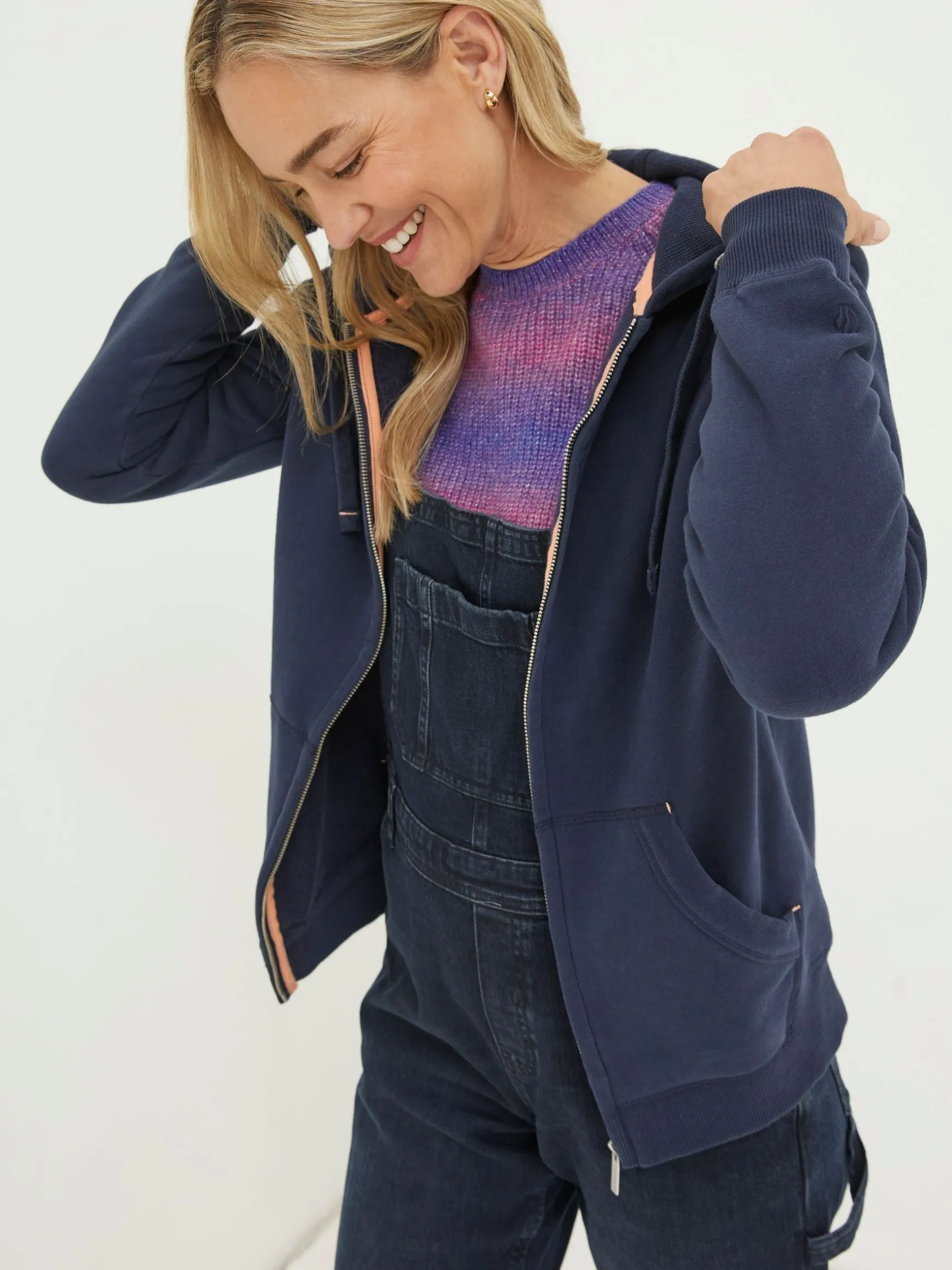 FatFace Amy Zip Through Hoodie Navy Blue Clearance