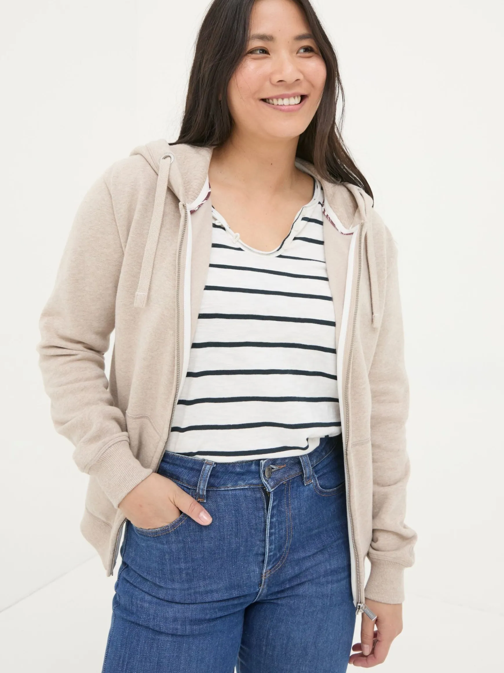 FatFace Amy Zip Through Hoodie Oatmeal Outlet