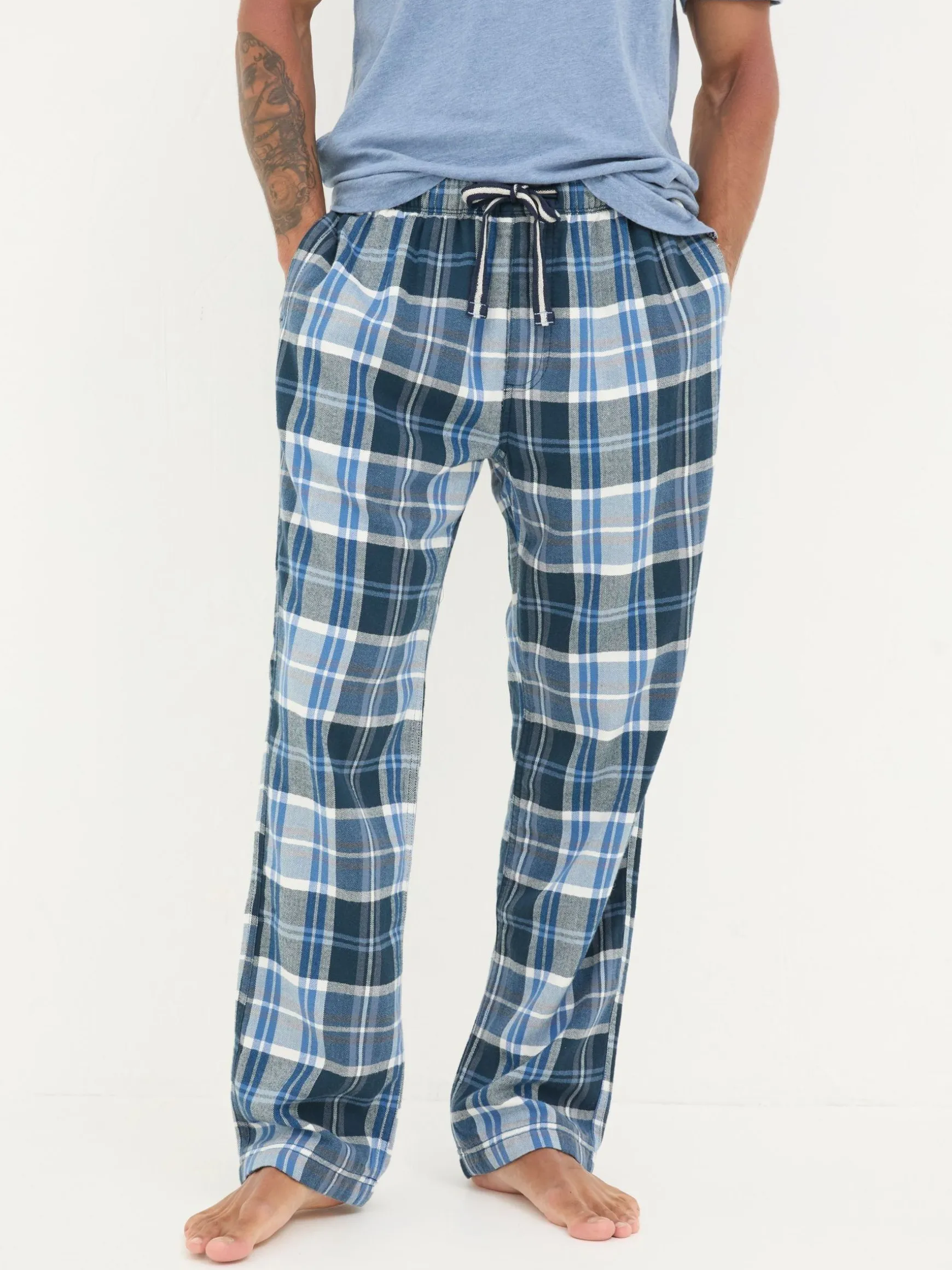 FatFace Anglesey Check Pyjama Bottoms Light Blue Outlet