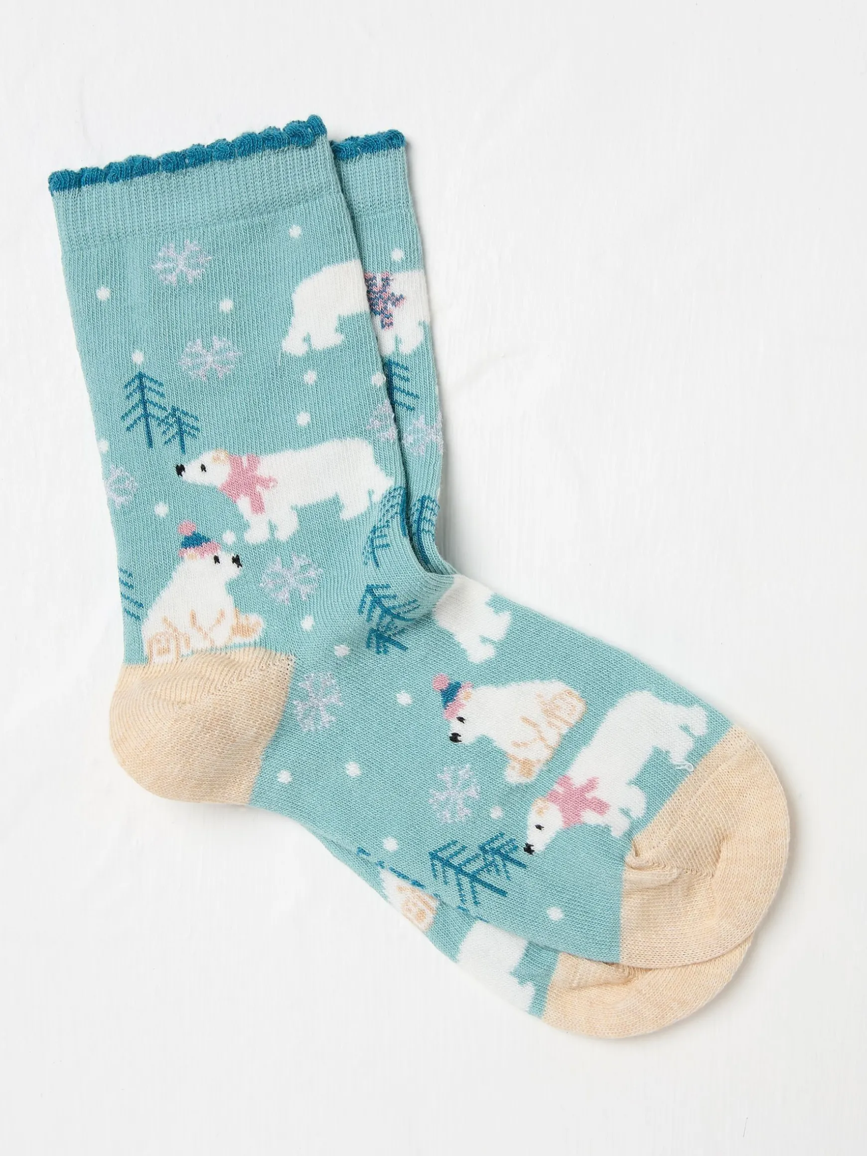 FatFace Polar Bear Socks 1 Pack Aqua Blue Discount