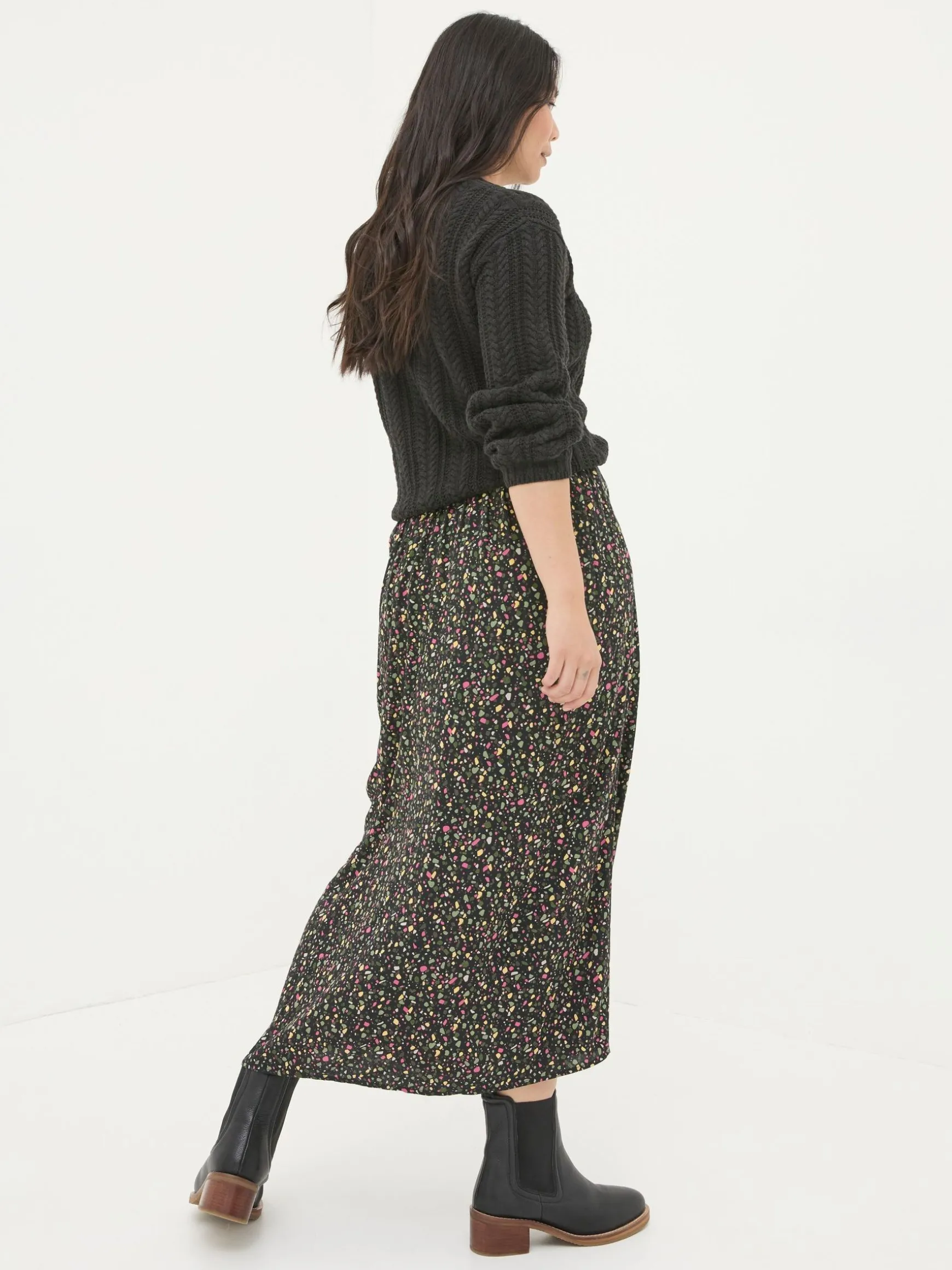 FatFace Arabella Midi Skirt Black Ditsy Cheap