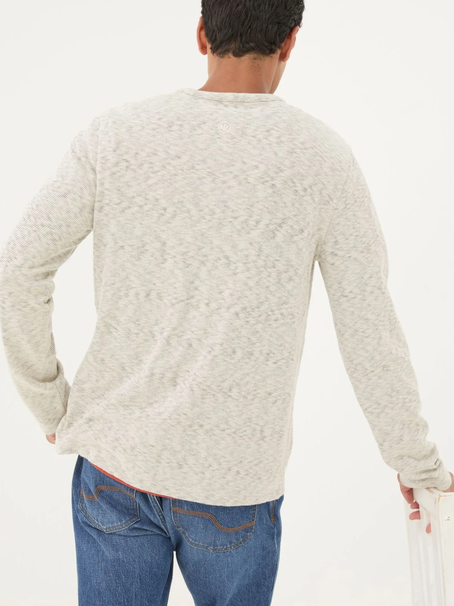 FatFace Arundel Textured Henley T-Shirt Ecru White Outlet