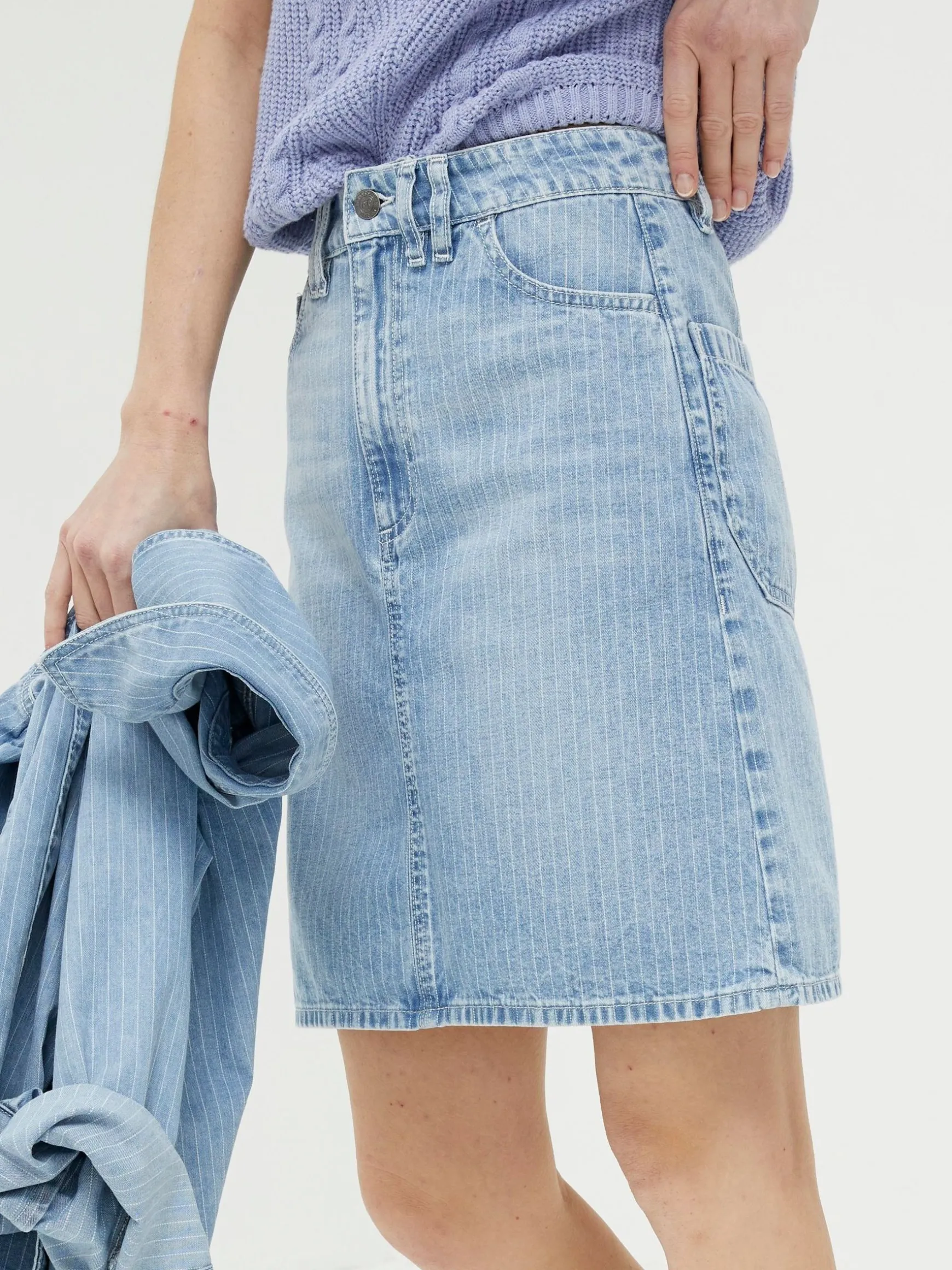 FatFace Athena Stripe Denim Skirt Blue Best Sale