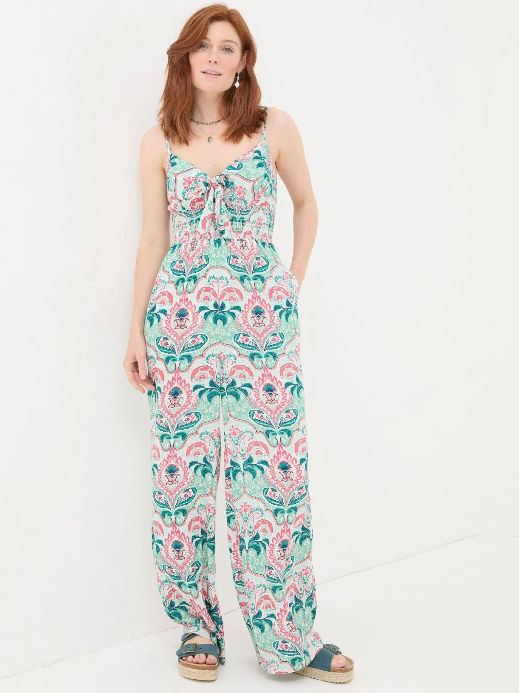 FatFace Aurora Mirrored Paisley Jumpsuit Green Fashion