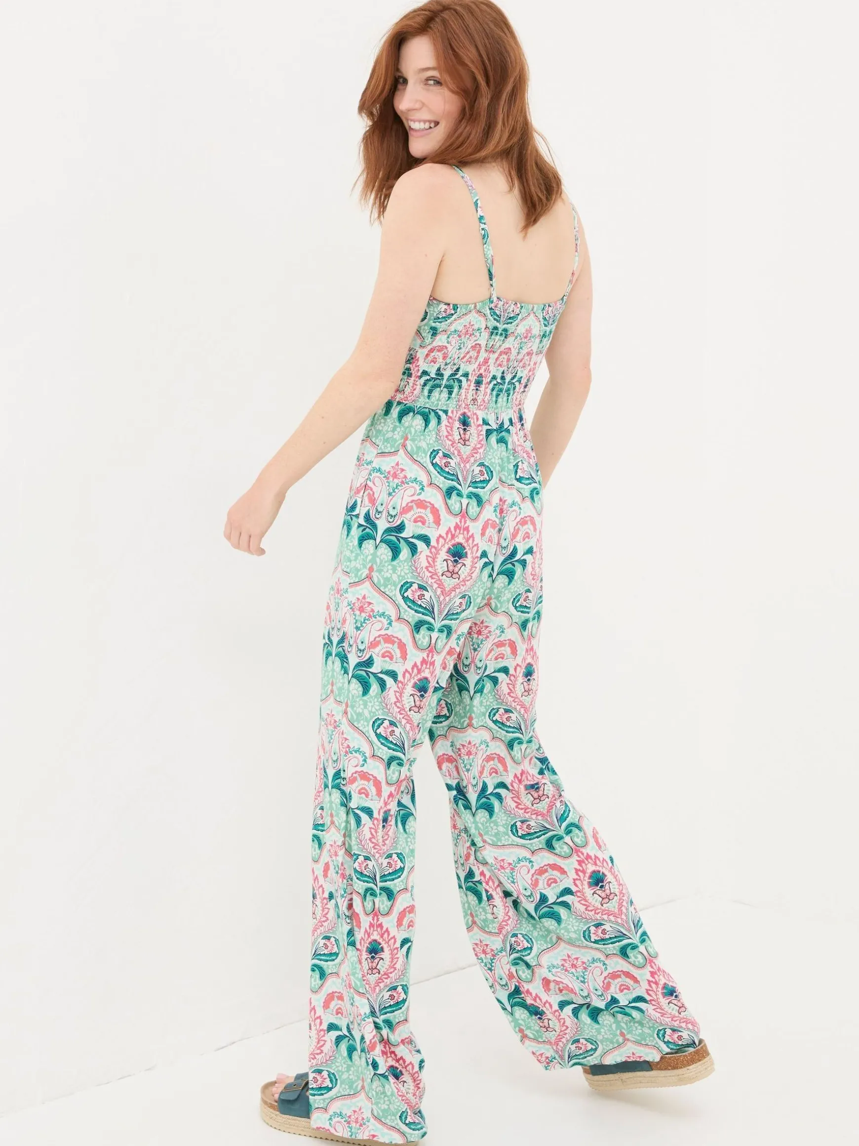 FatFace Aurora Mirrored Paisley Jumpsuit Green Fashion