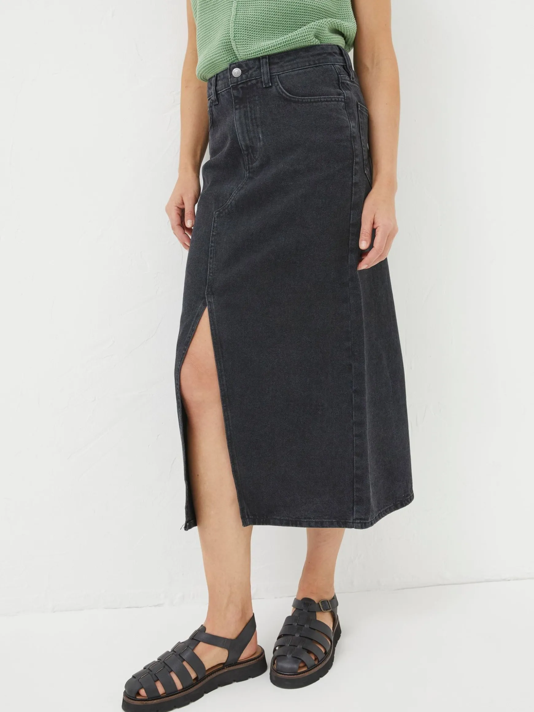 FatFace Ava Denim Midi Skirt Black Flash Sale