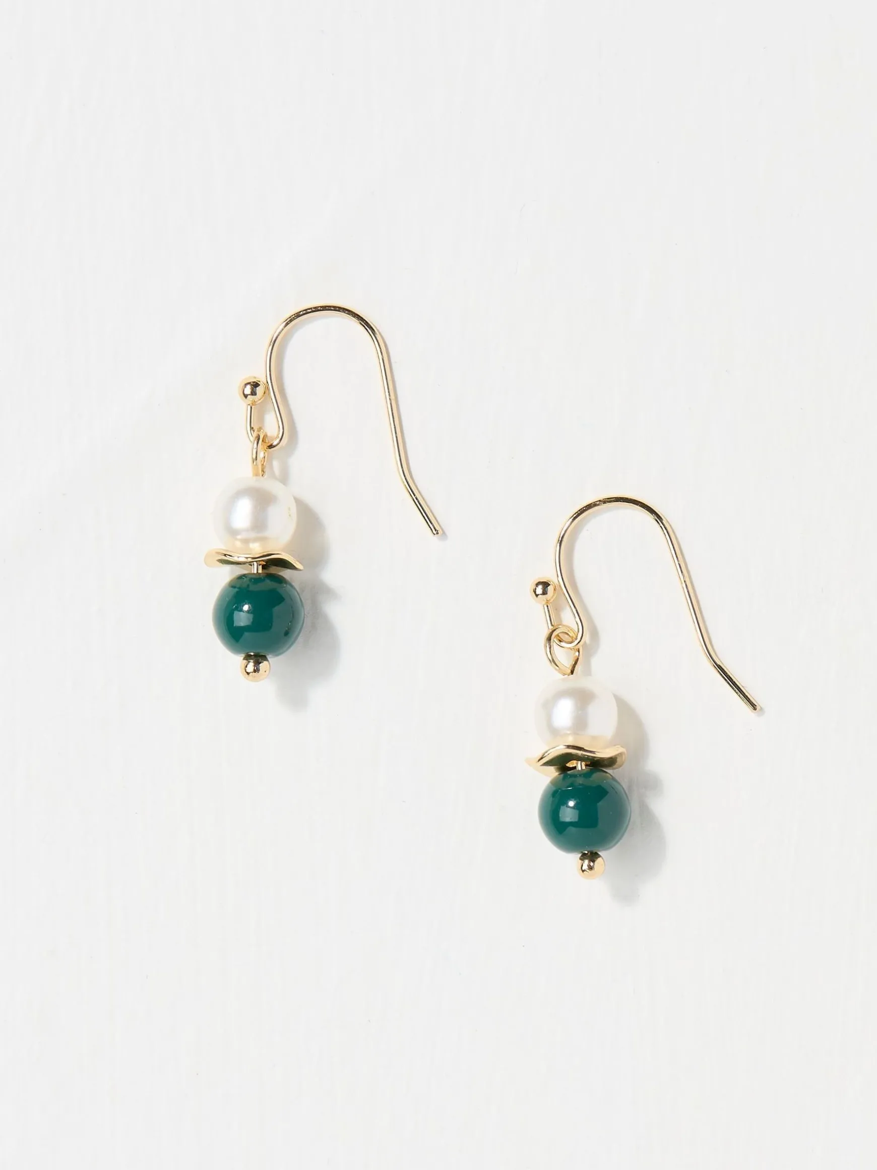 FatFace Bead Pearl Earrings Gold Tone Discount