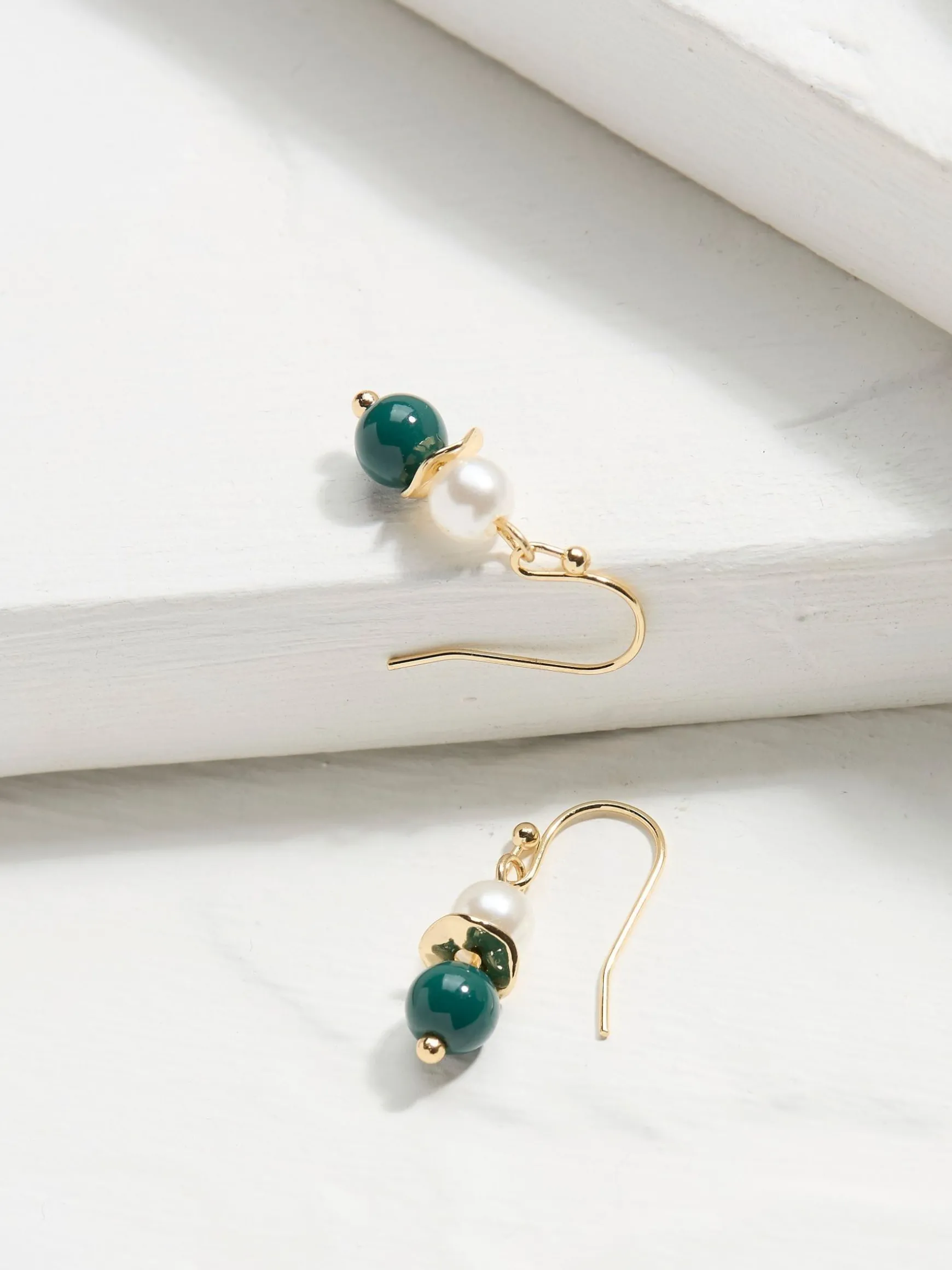 FatFace Bead Pearl Earrings Gold Tone Discount