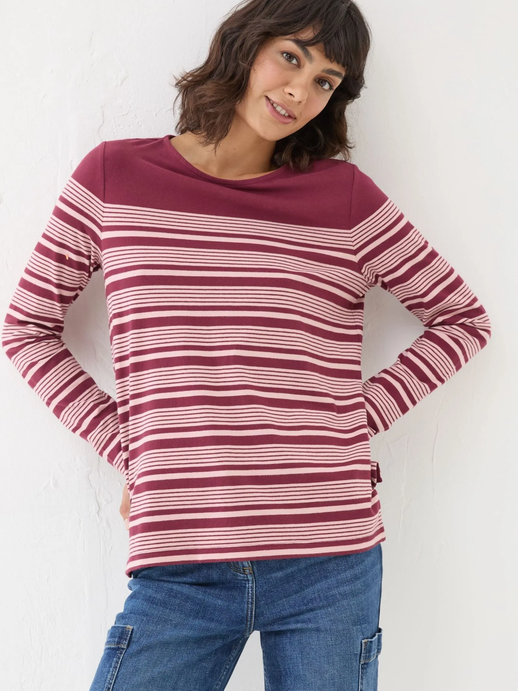 FatFace Bex Stripe Button Back Top Red Hot