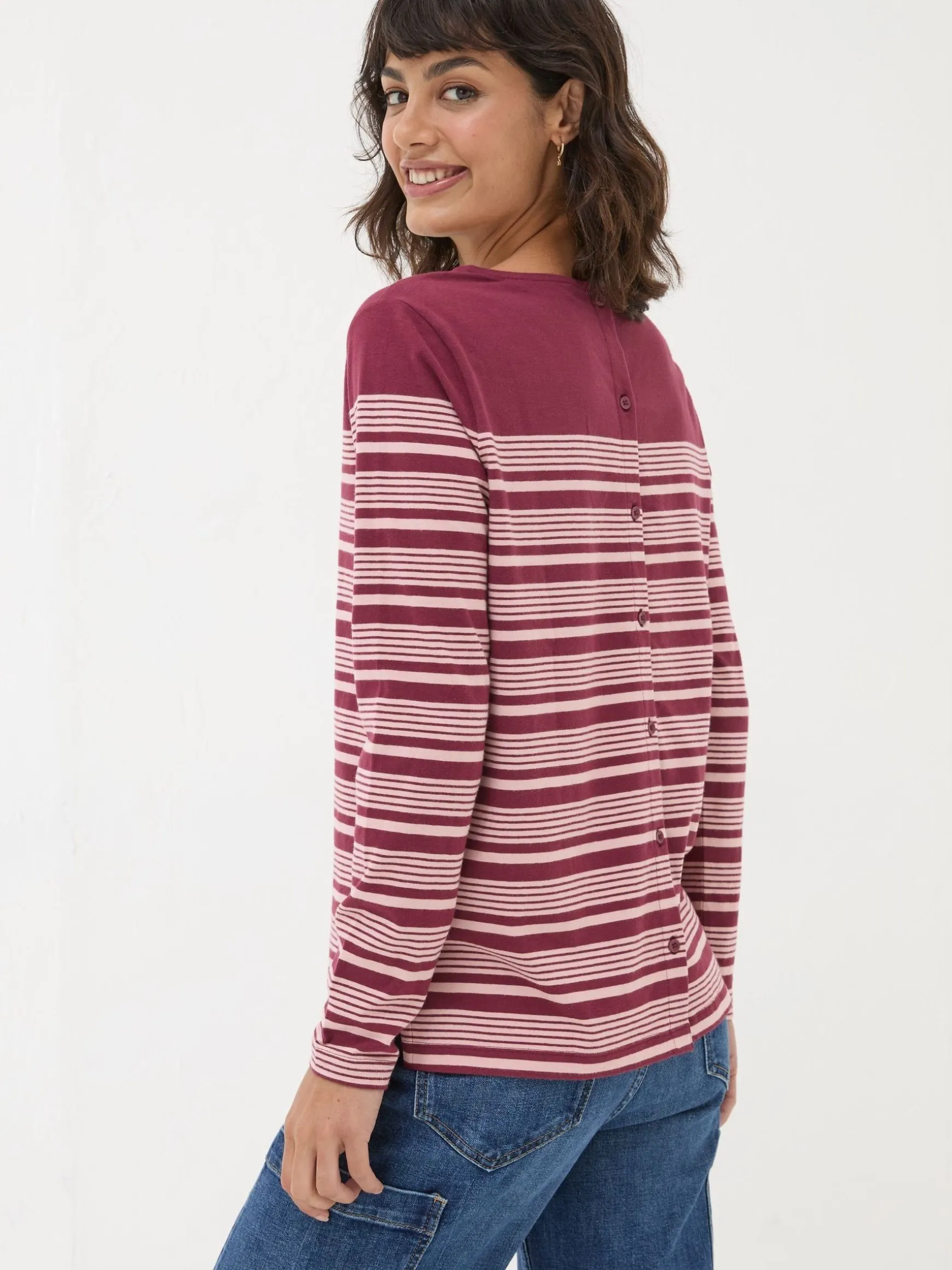 FatFace Bex Stripe Button Back Top Red Hot