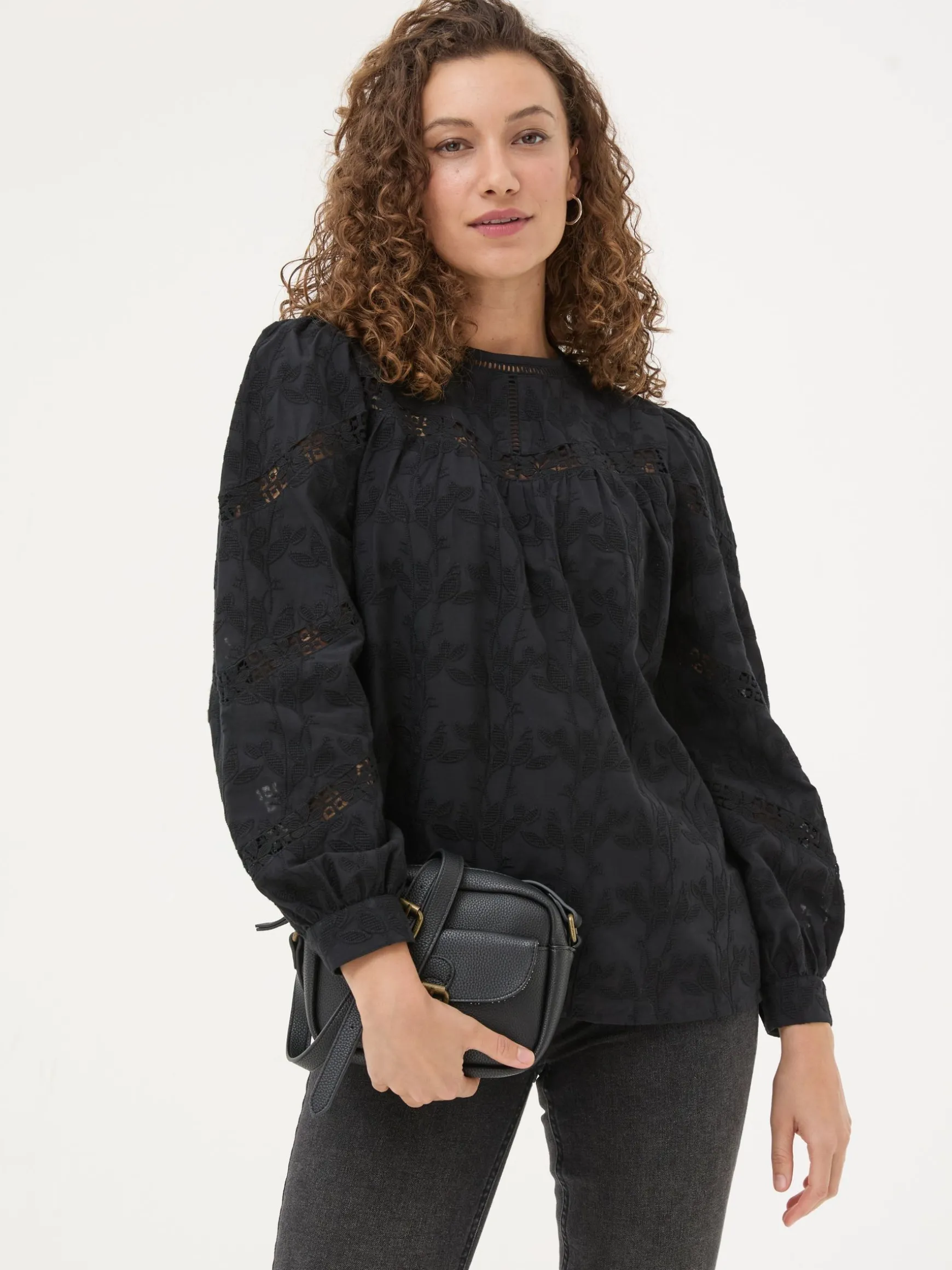 FatFace Ana 100% Cotton Detail Blouse Black Online