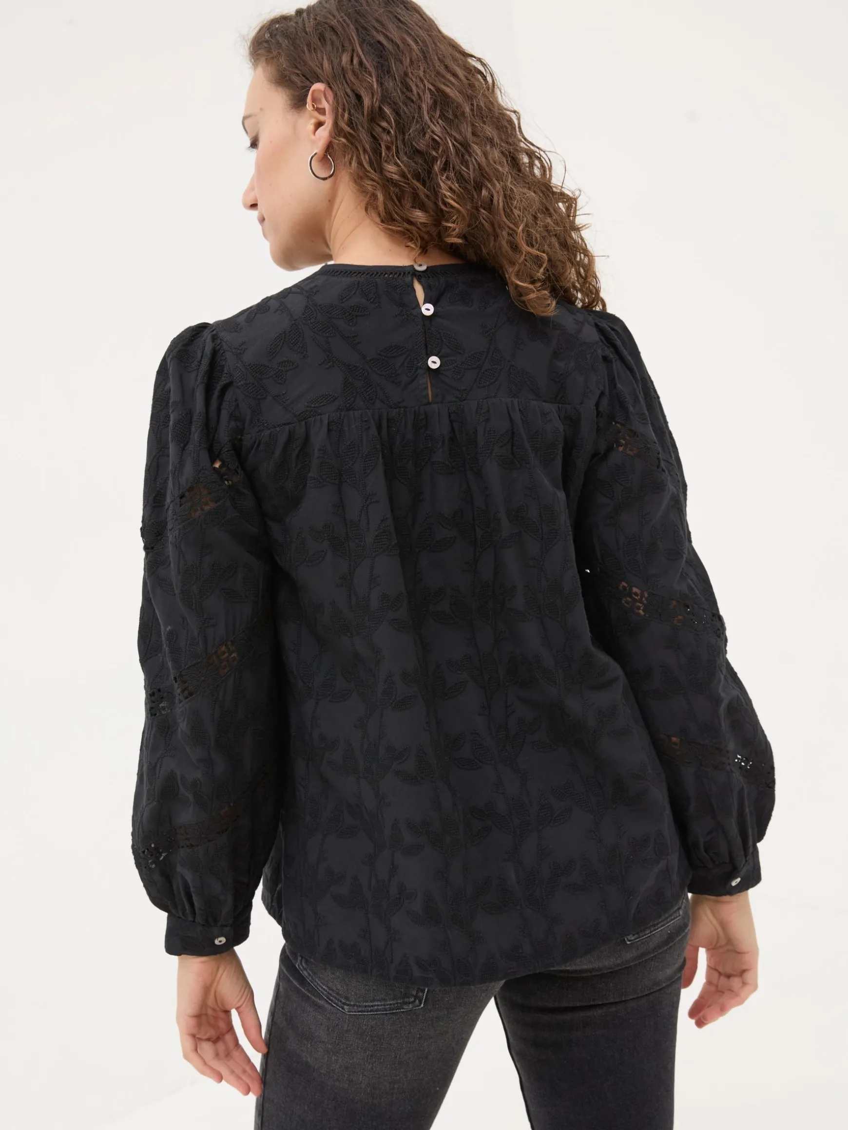 FatFace Ana 100% Cotton Detail Blouse Black Online