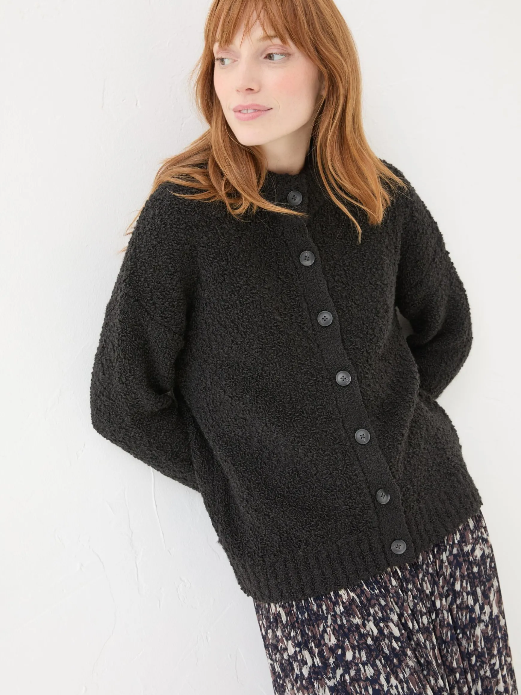 FatFace Bea Boucle Cardigan Black Clearance