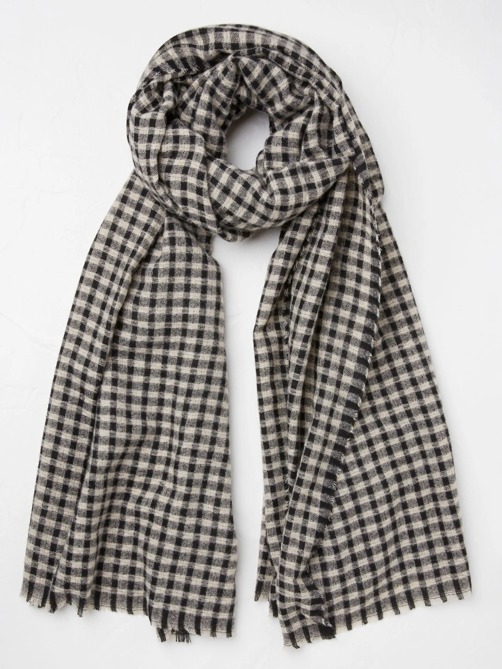 FatFace Gingham Check Scarf Black Clearance