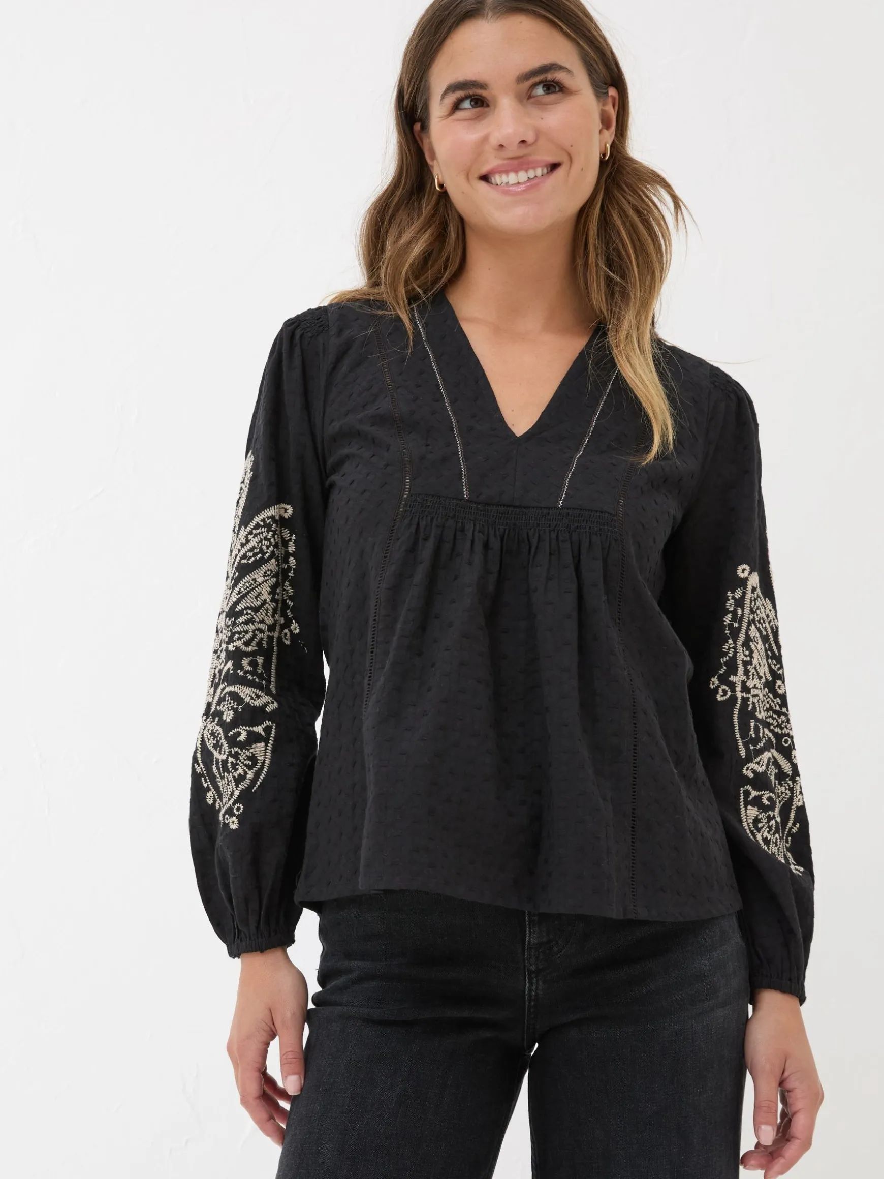 FatFace Lara Detail Blouse Black Best