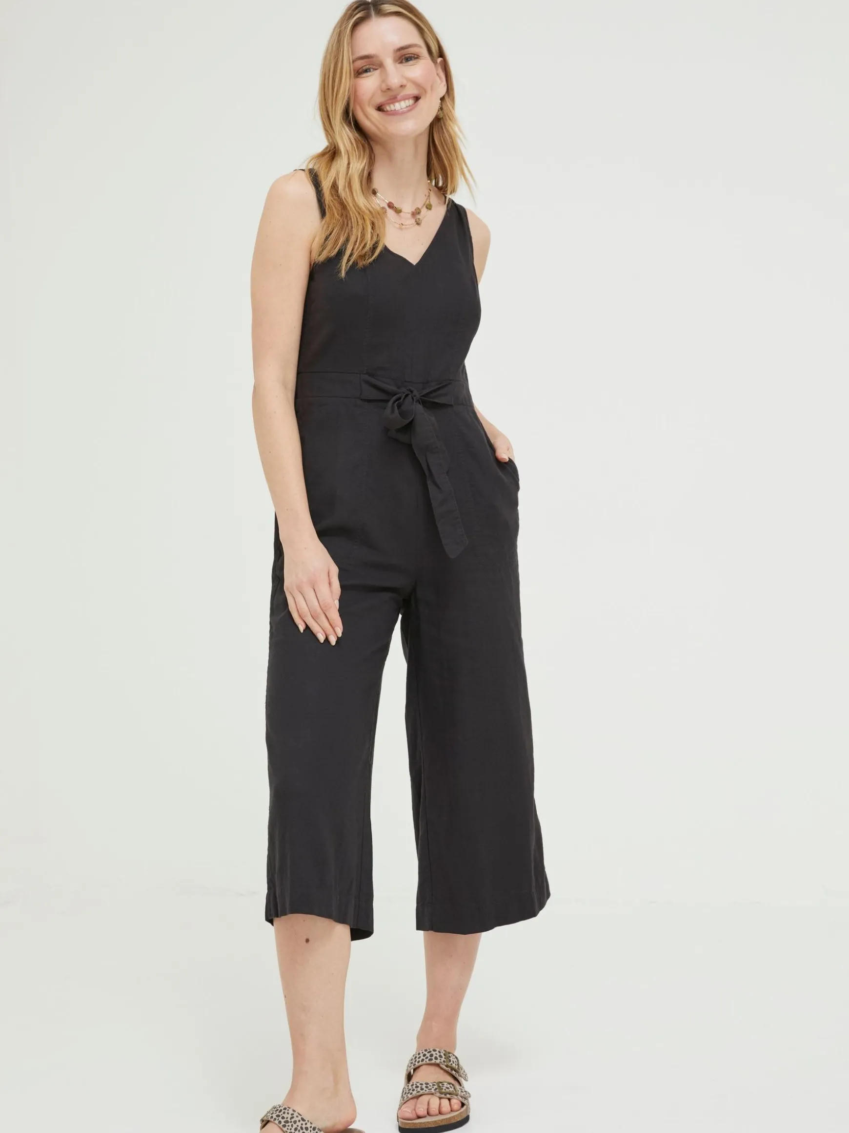 FatFace Linen Blend Aderyn Jumpsuit Black Clearance