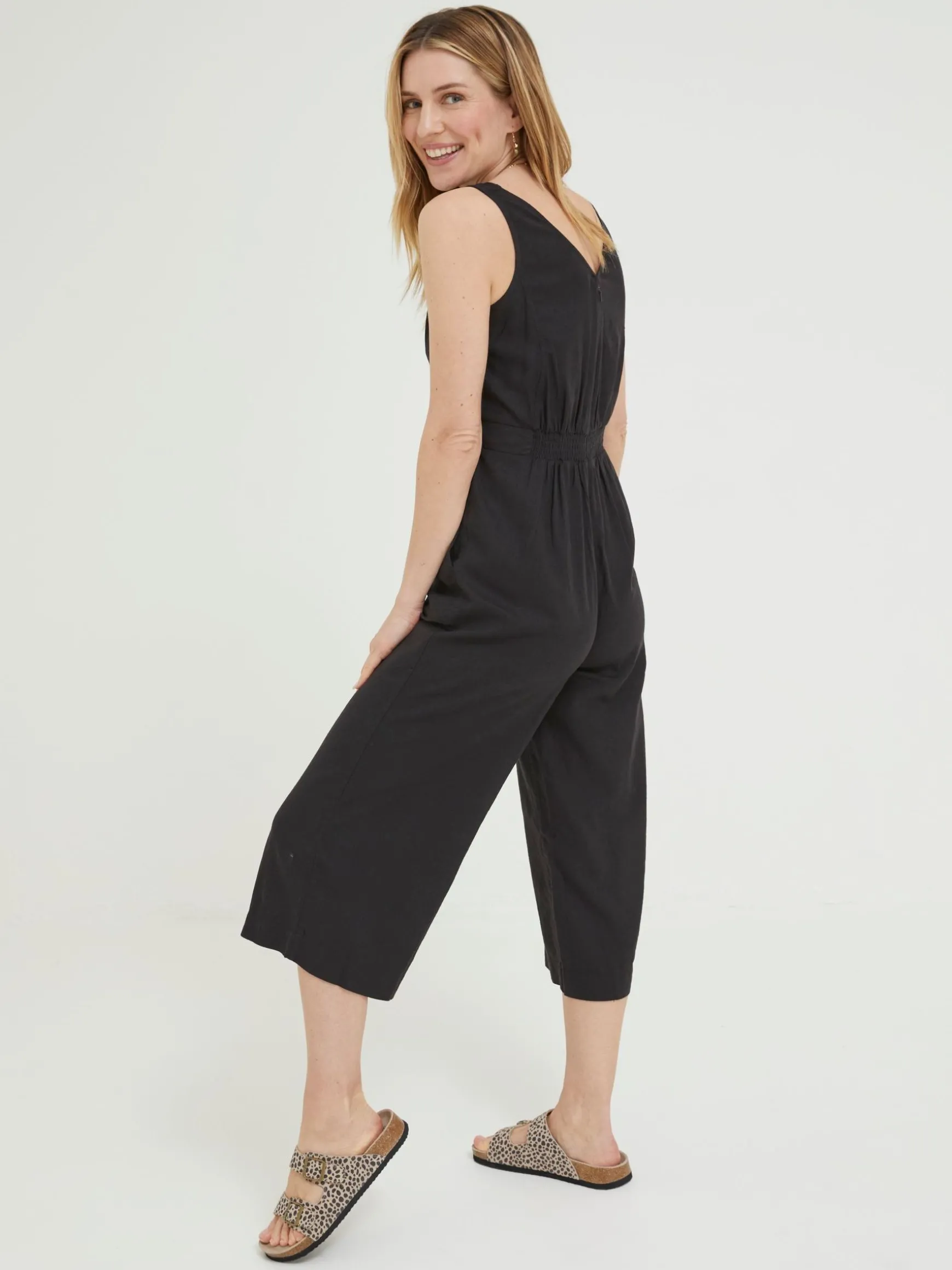 FatFace Linen Blend Aderyn Jumpsuit Black Clearance