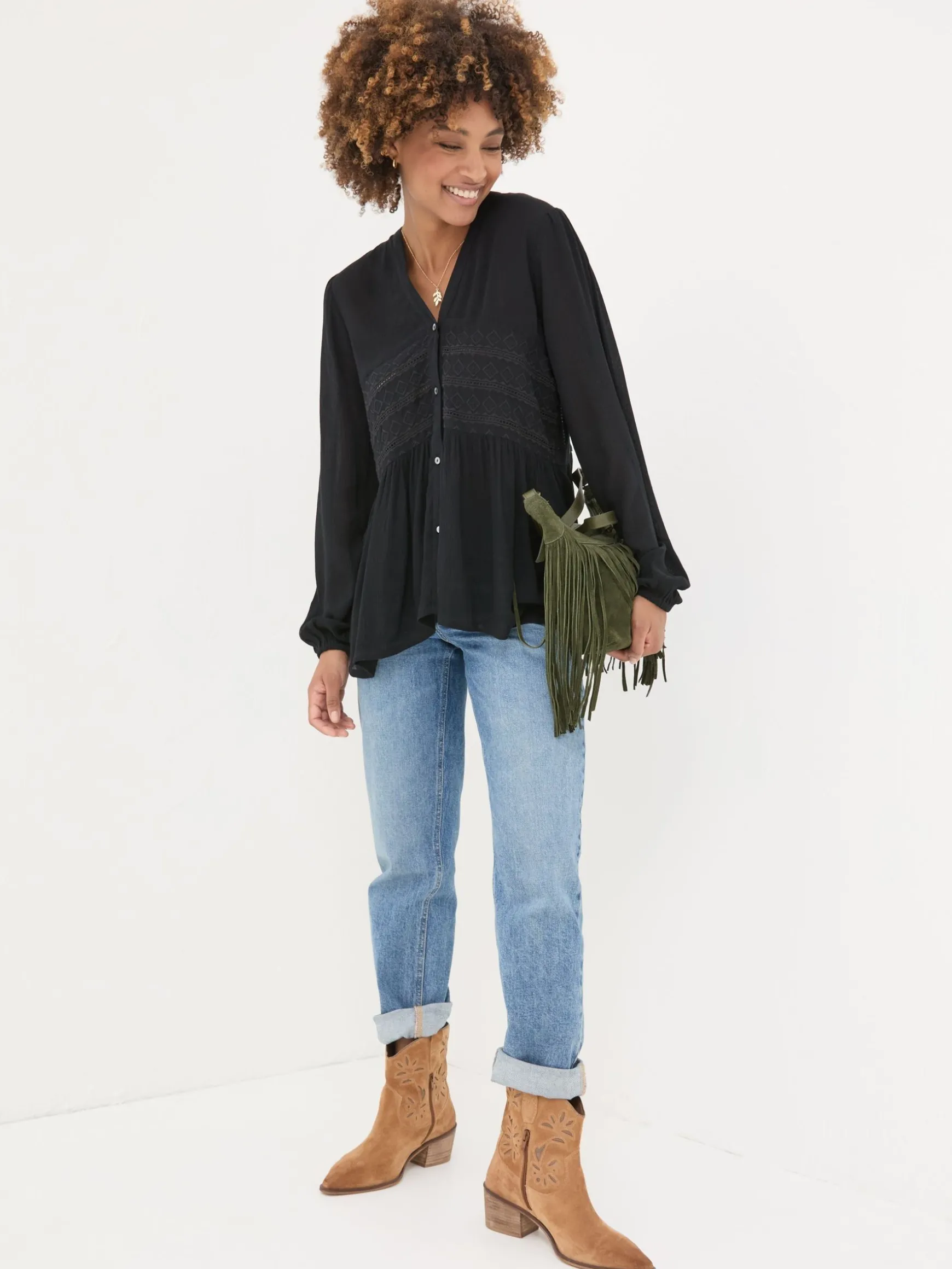 FatFace Lou Embroidered Blouse Black Shop