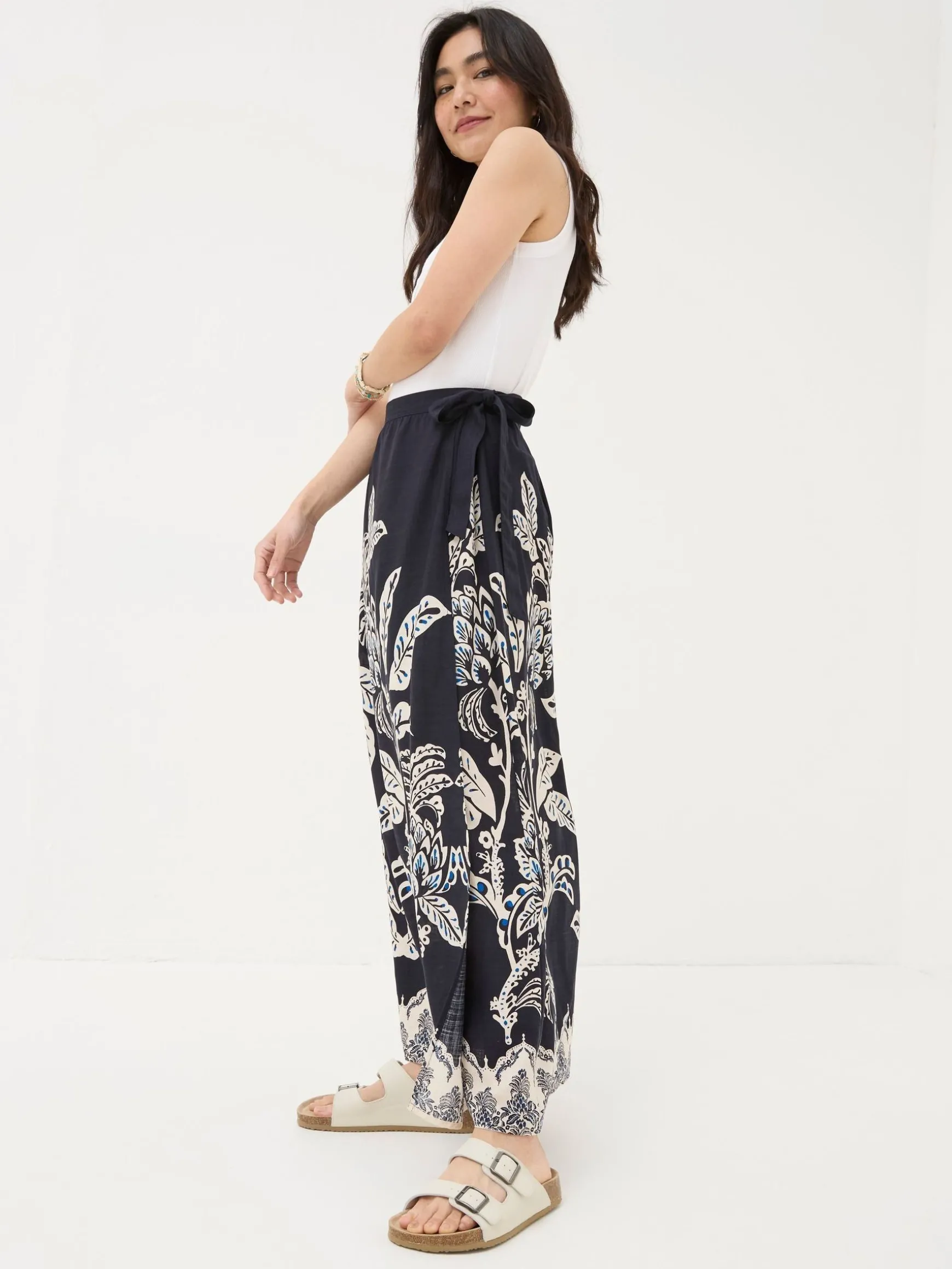 FatFace Blakely Damask Placement Midi Skirt Blue Discount