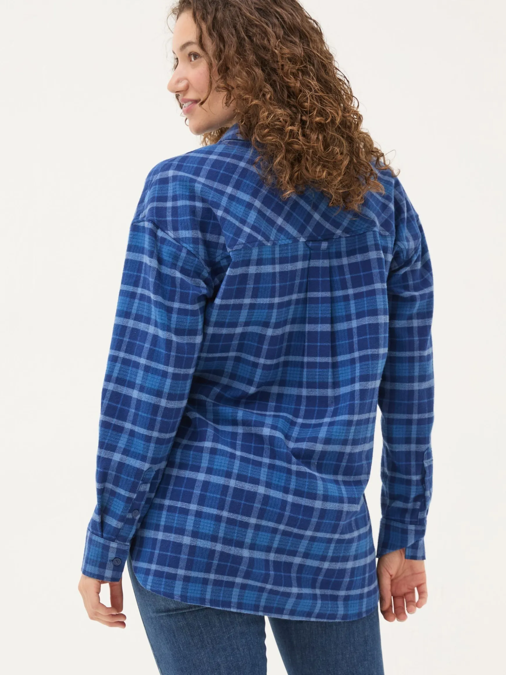 FatFace 100% Cotton Carolin Check Shirt Blue Hot