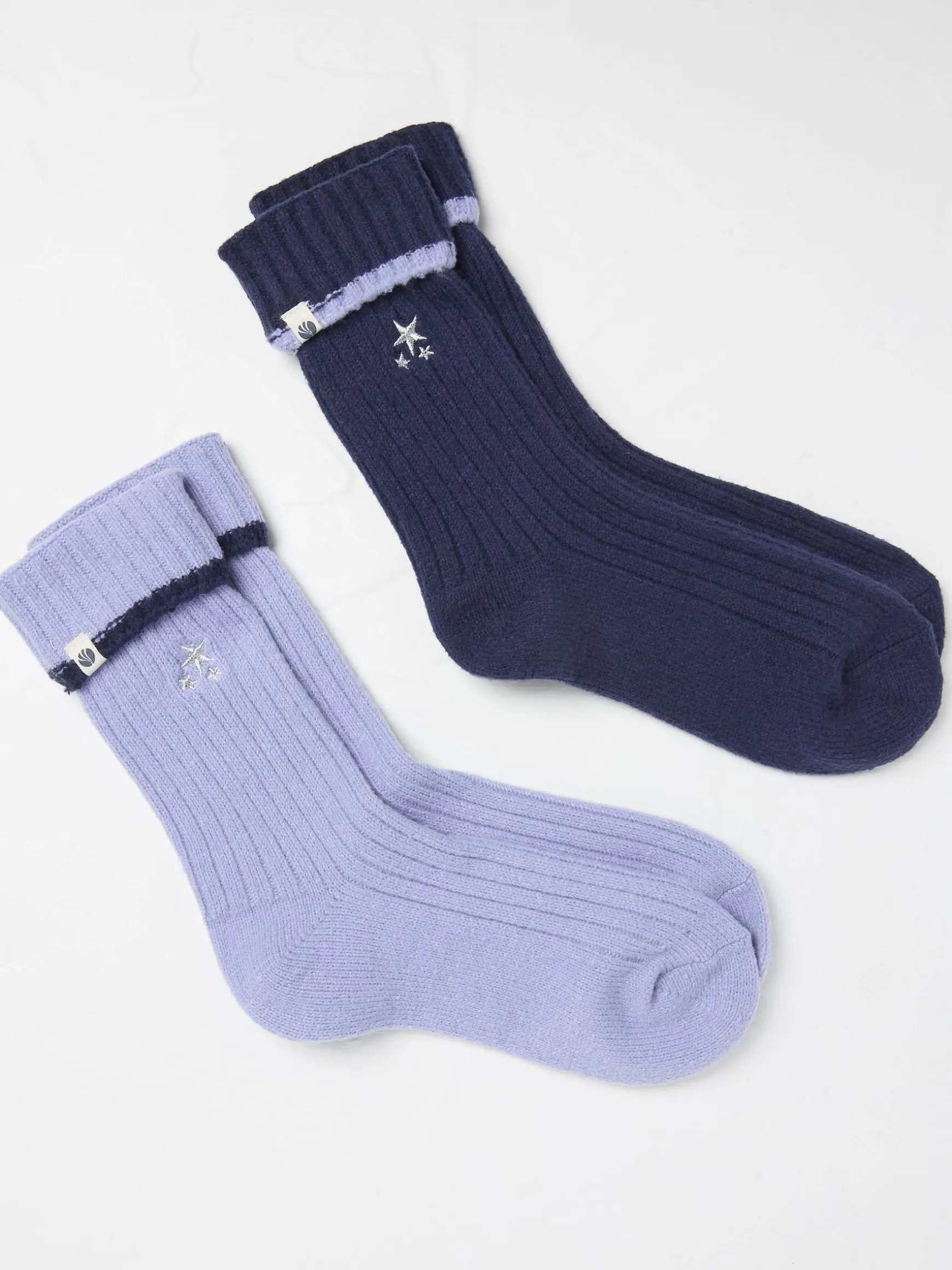 FatFace 2 Pairs Of Star Embroidered Cosy Socks Blue Flash Sale