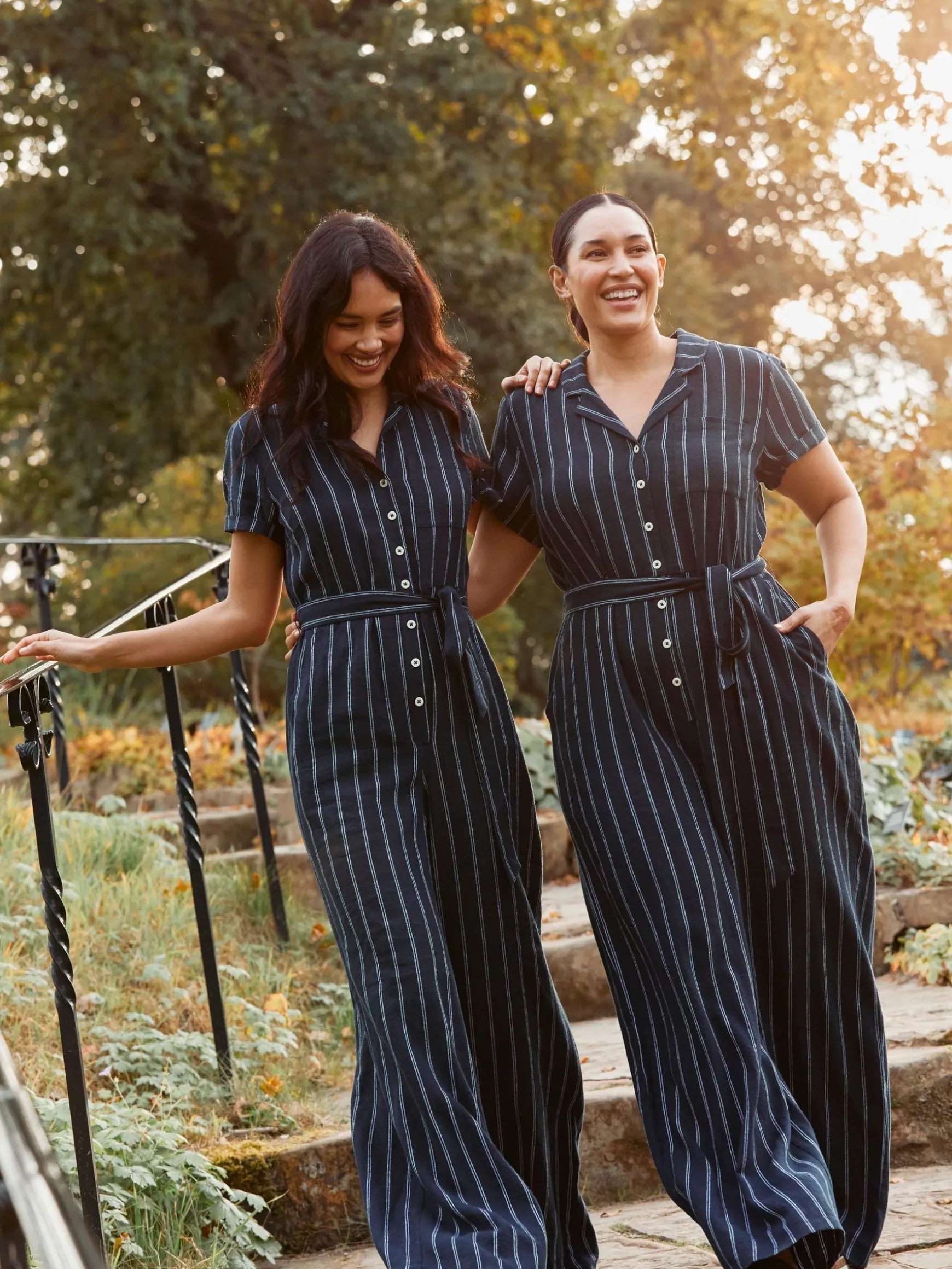 FatFace Acre Stripe Linen Blend Jumpsuit Blue Shop