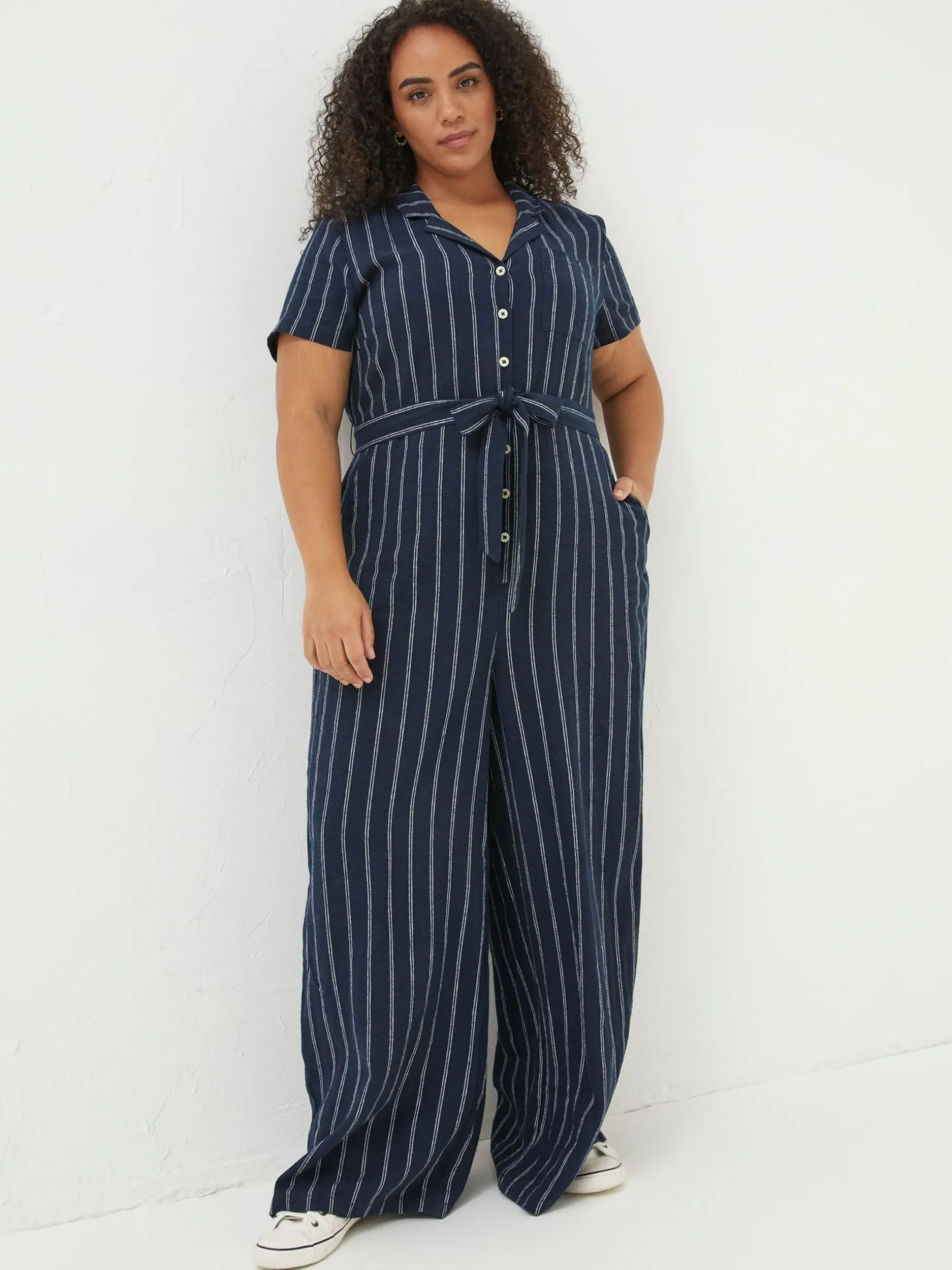 FatFace Acre Stripe Linen Blend Jumpsuit Blue Shop