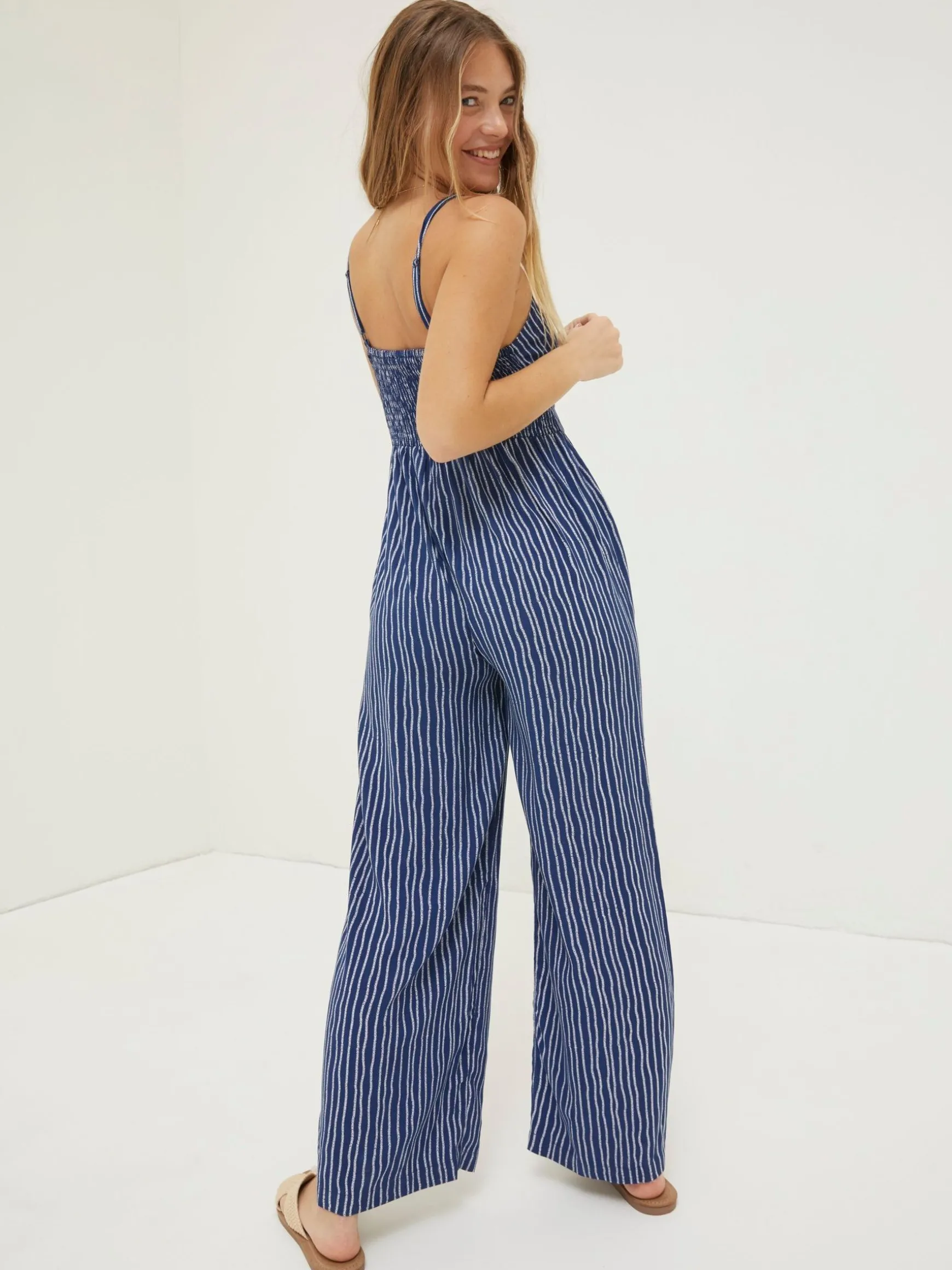 FatFace Alex Twist Stripe Jumpsuit Blue Store