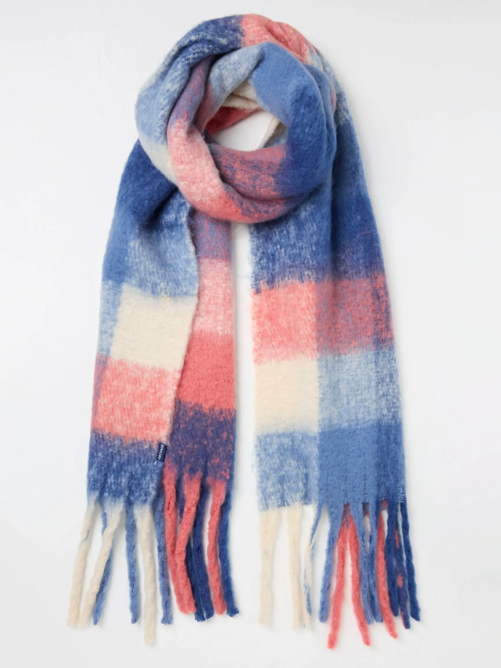 FatFace Aspen Check Scarf Blue Shop