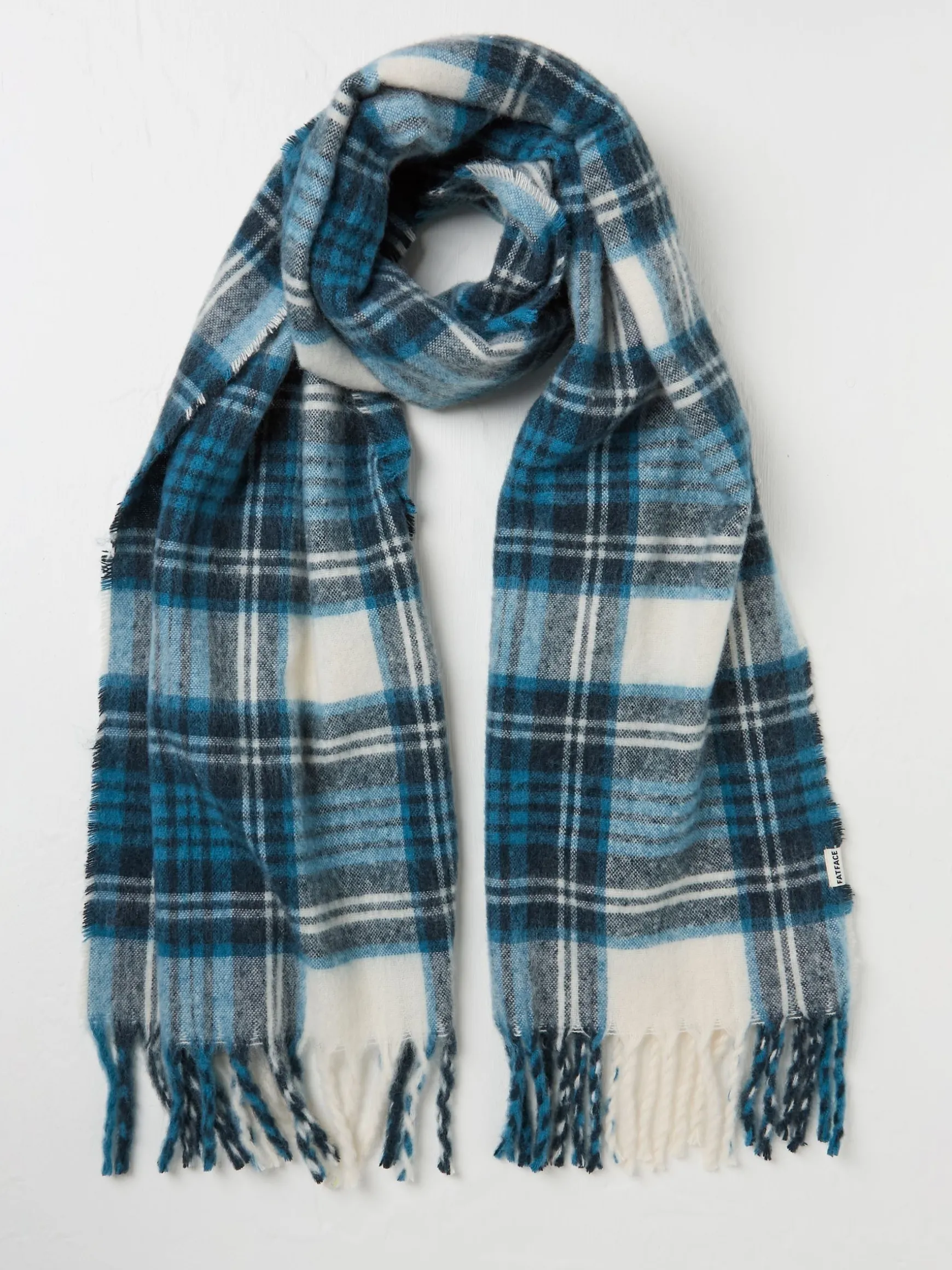 FatFace Betty Check Scarf Blue Cheap