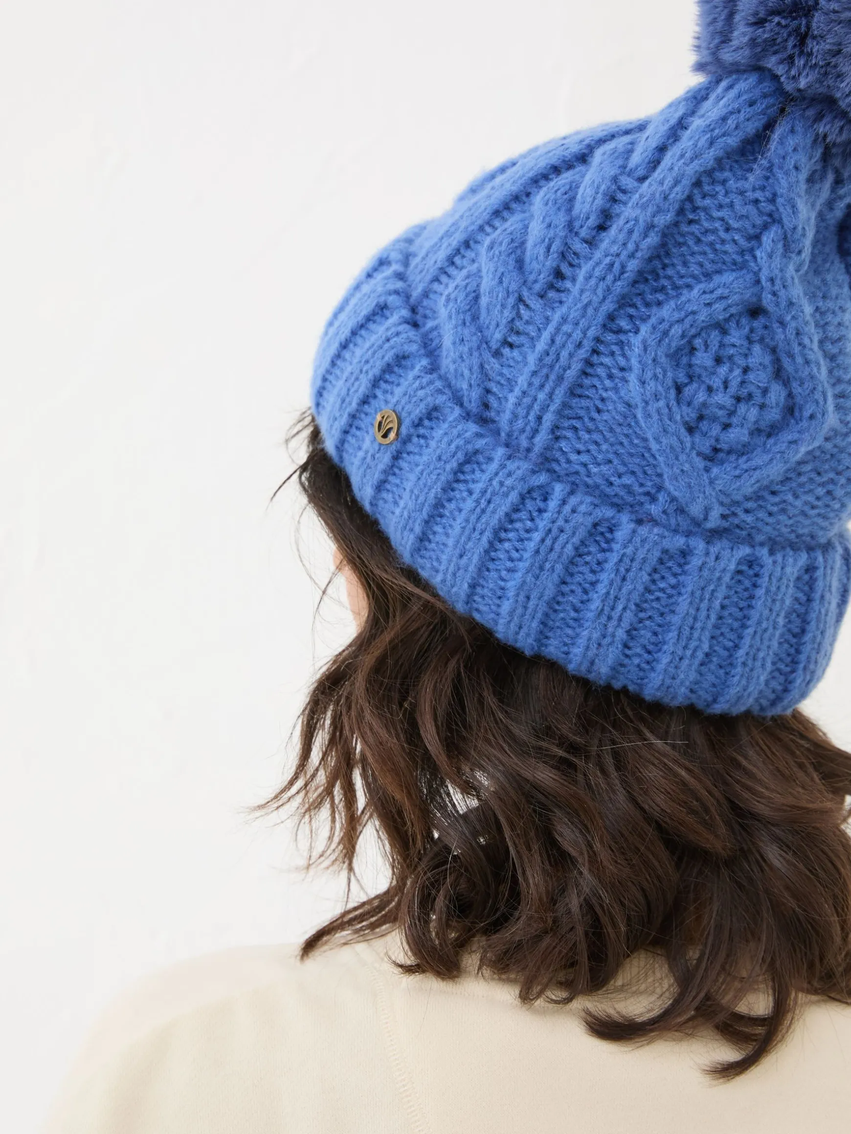 FatFace Billie Cable Bobble Beanie Blue New