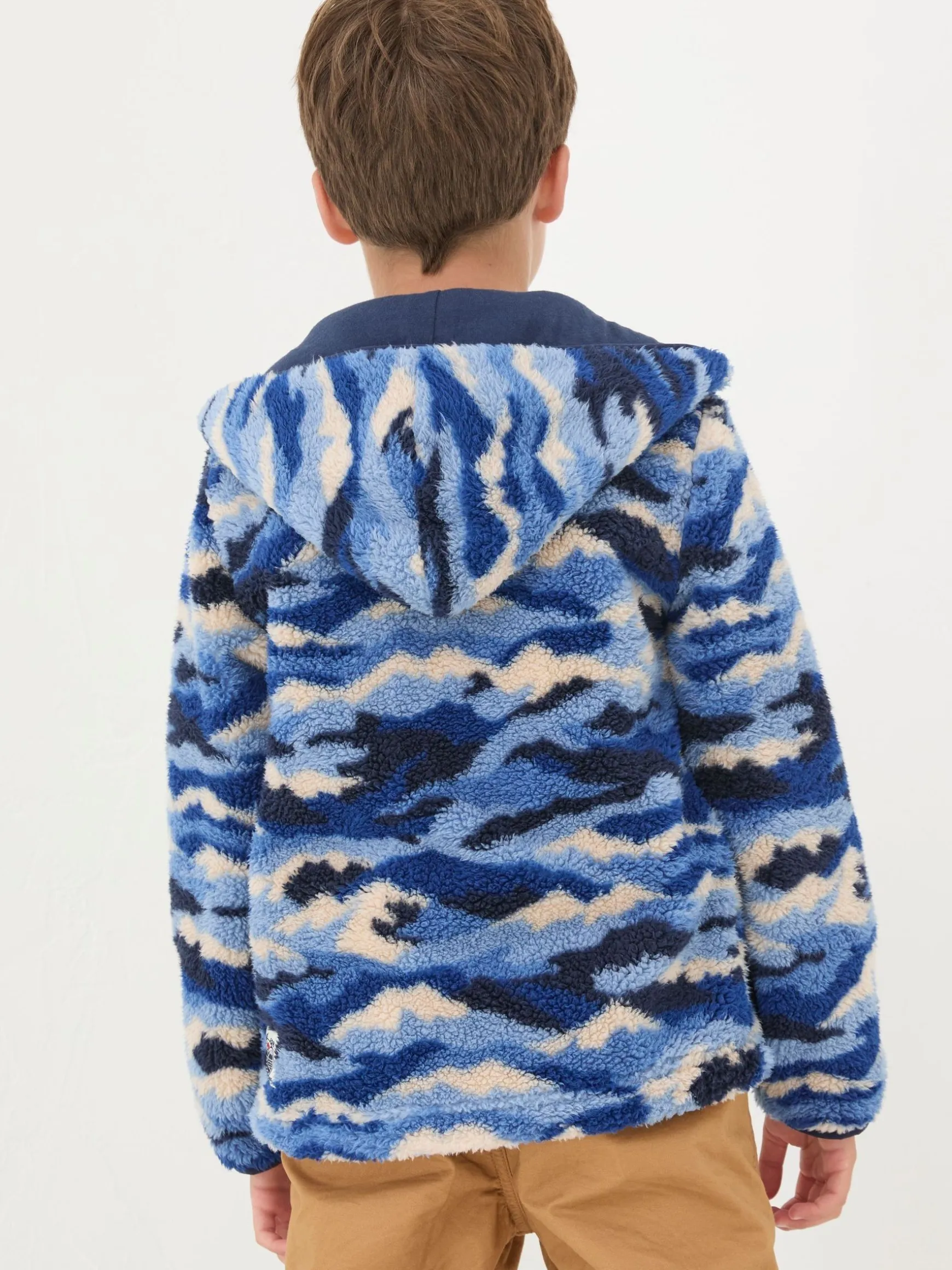 FatFace Camo Zip Through Fleece Blue Cheap