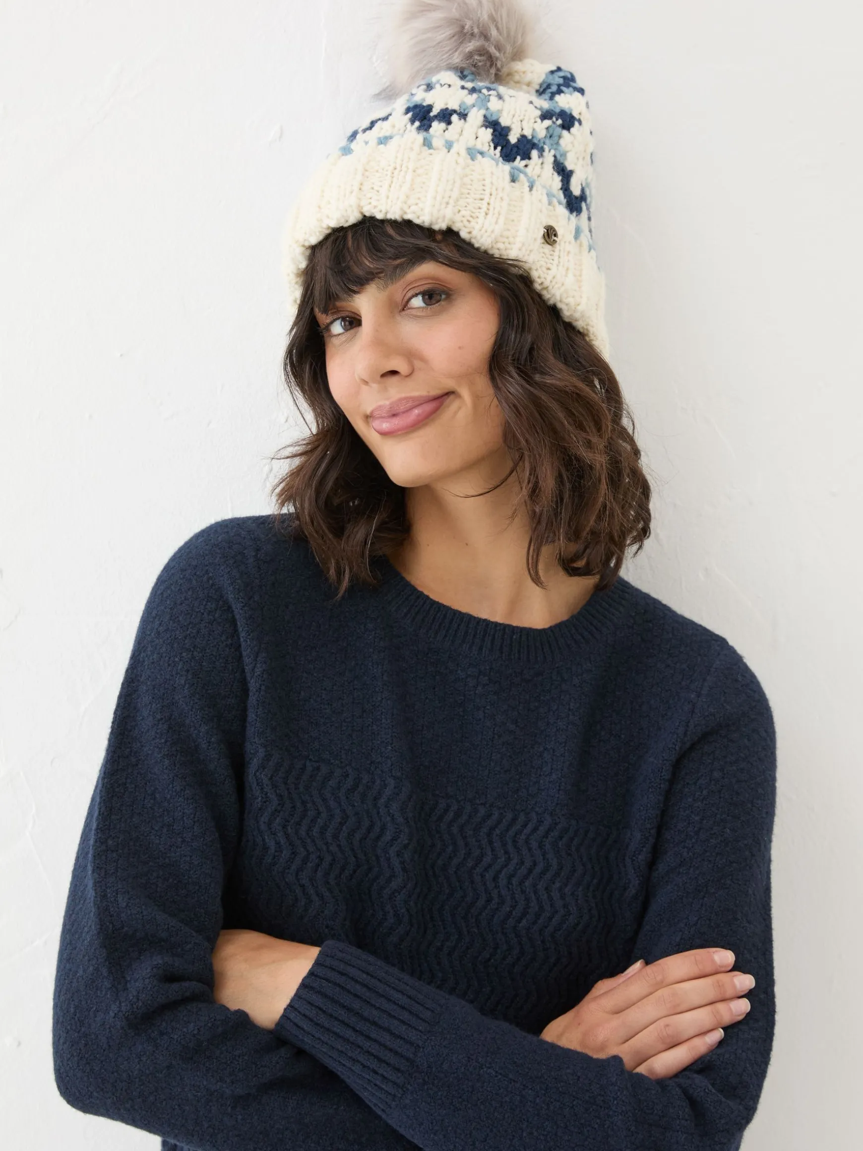 FatFace Chunky Knit Hat Blue Online