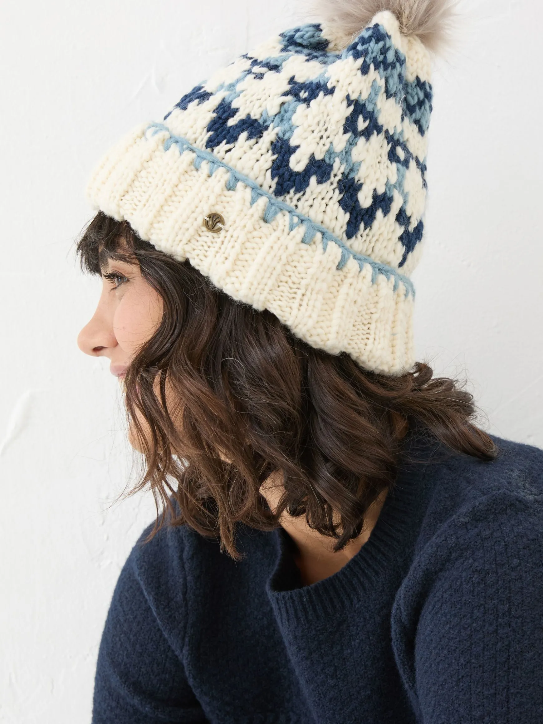 FatFace Chunky Knit Hat Blue Online