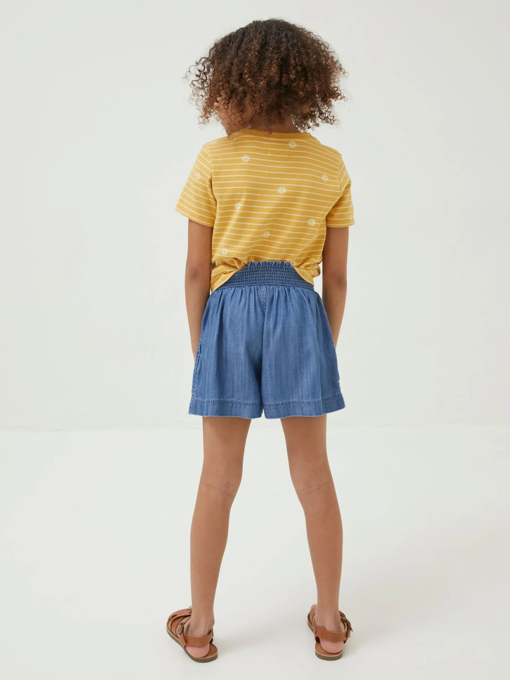 FatFace Embroidered Chambray Flippy Shorts Blue Outlet