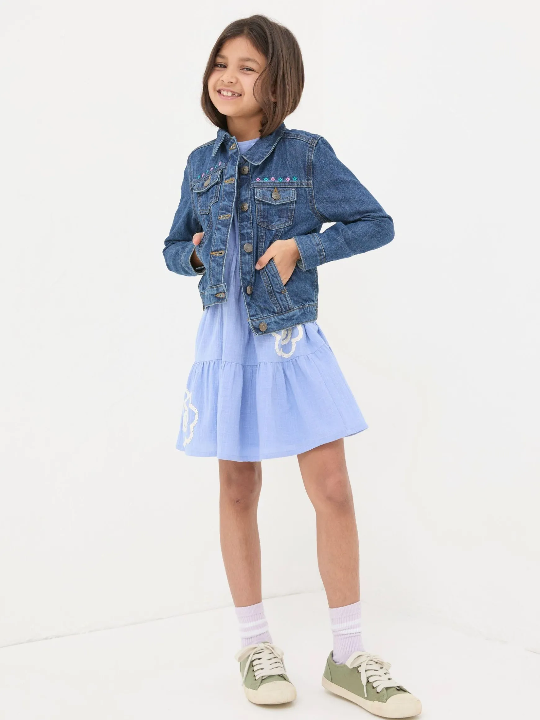 FatFace Embroidered Denim Jacket Blue Best