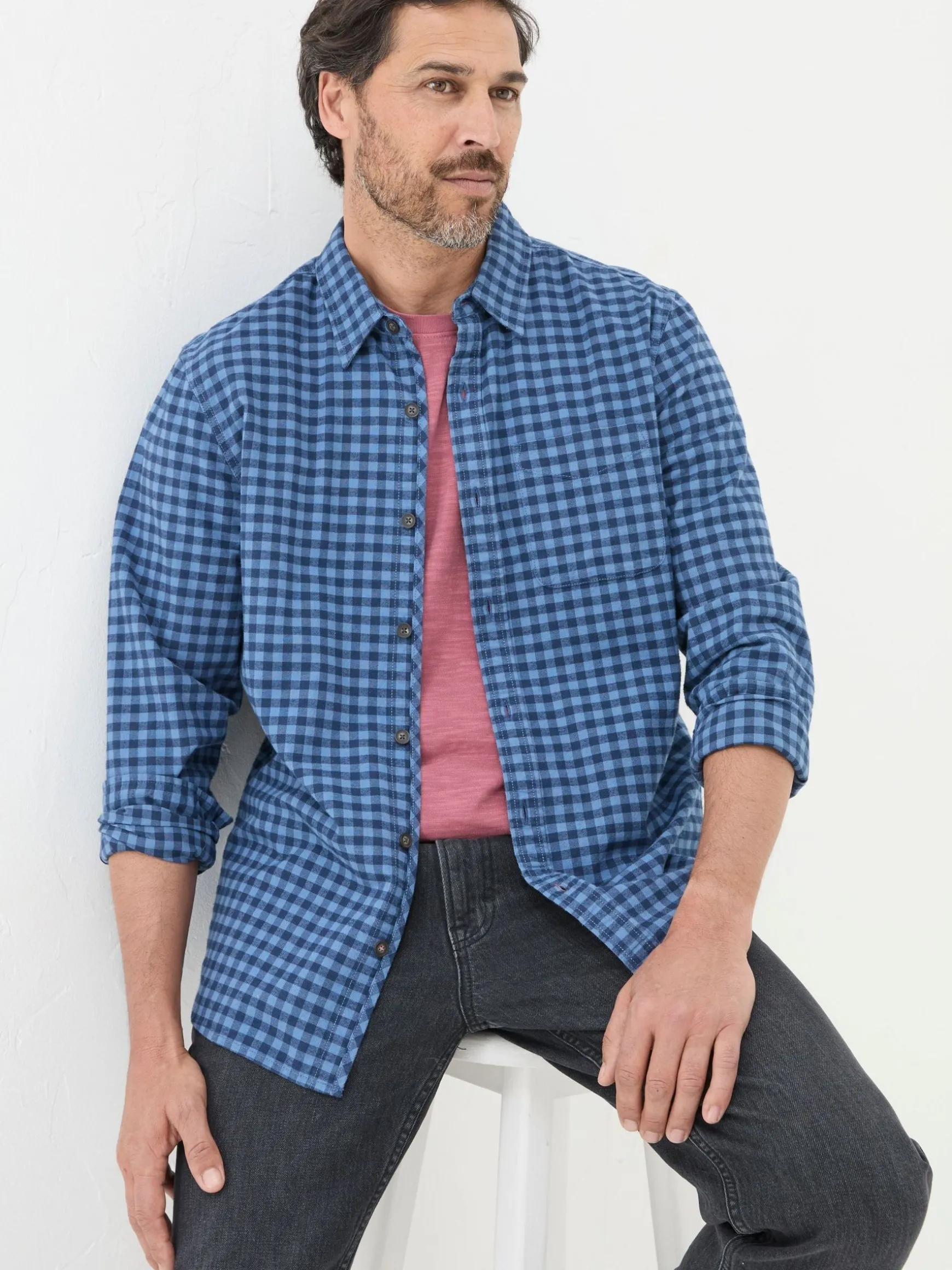 FatFace Everly Gingham Shirt Blue Outlet