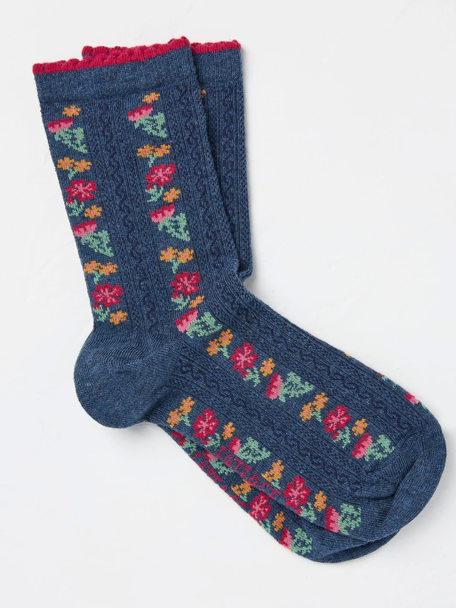 FatFace Women's Socks 1 Pack (size 4-7) Blue Floral Clearance