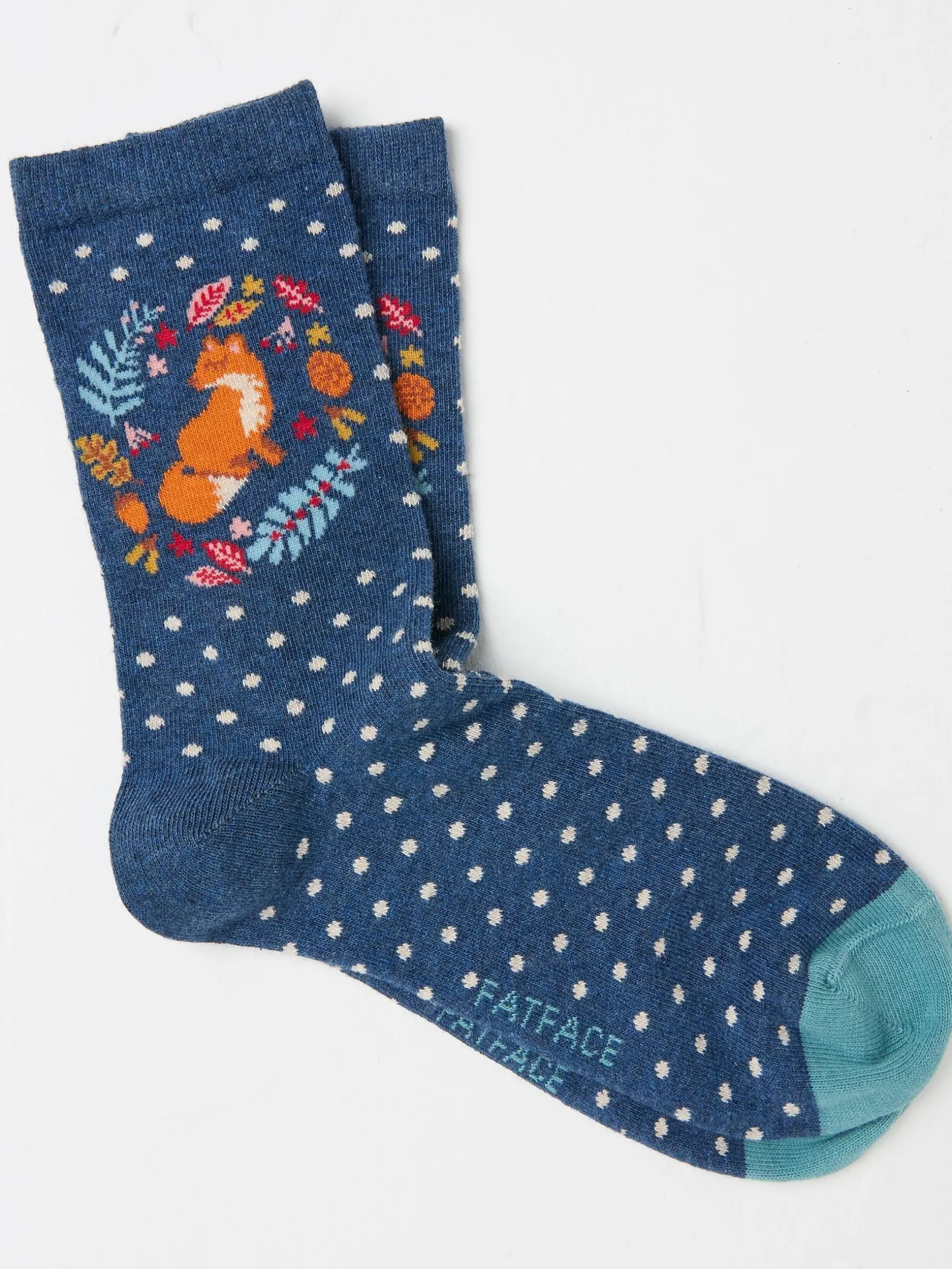 FatFace Women's Socks 1 Pack (size 4-7) Blue Fox Wreath Best Sale