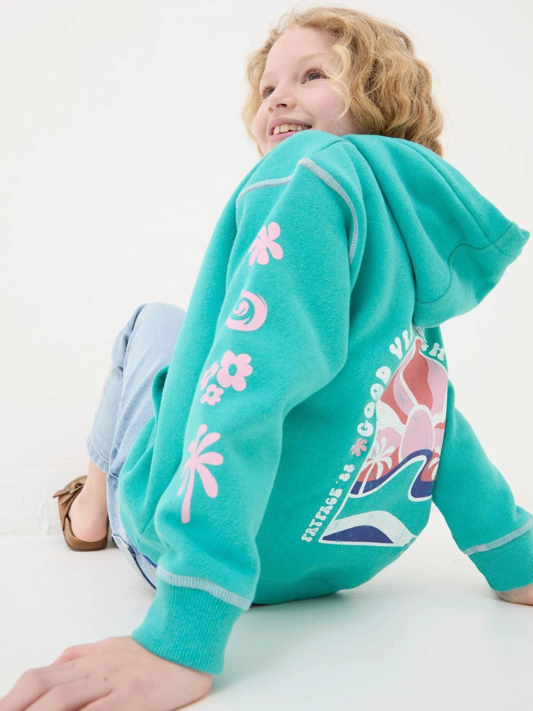 FatFace Good Vibes Popover Hoodie Blue Cheap