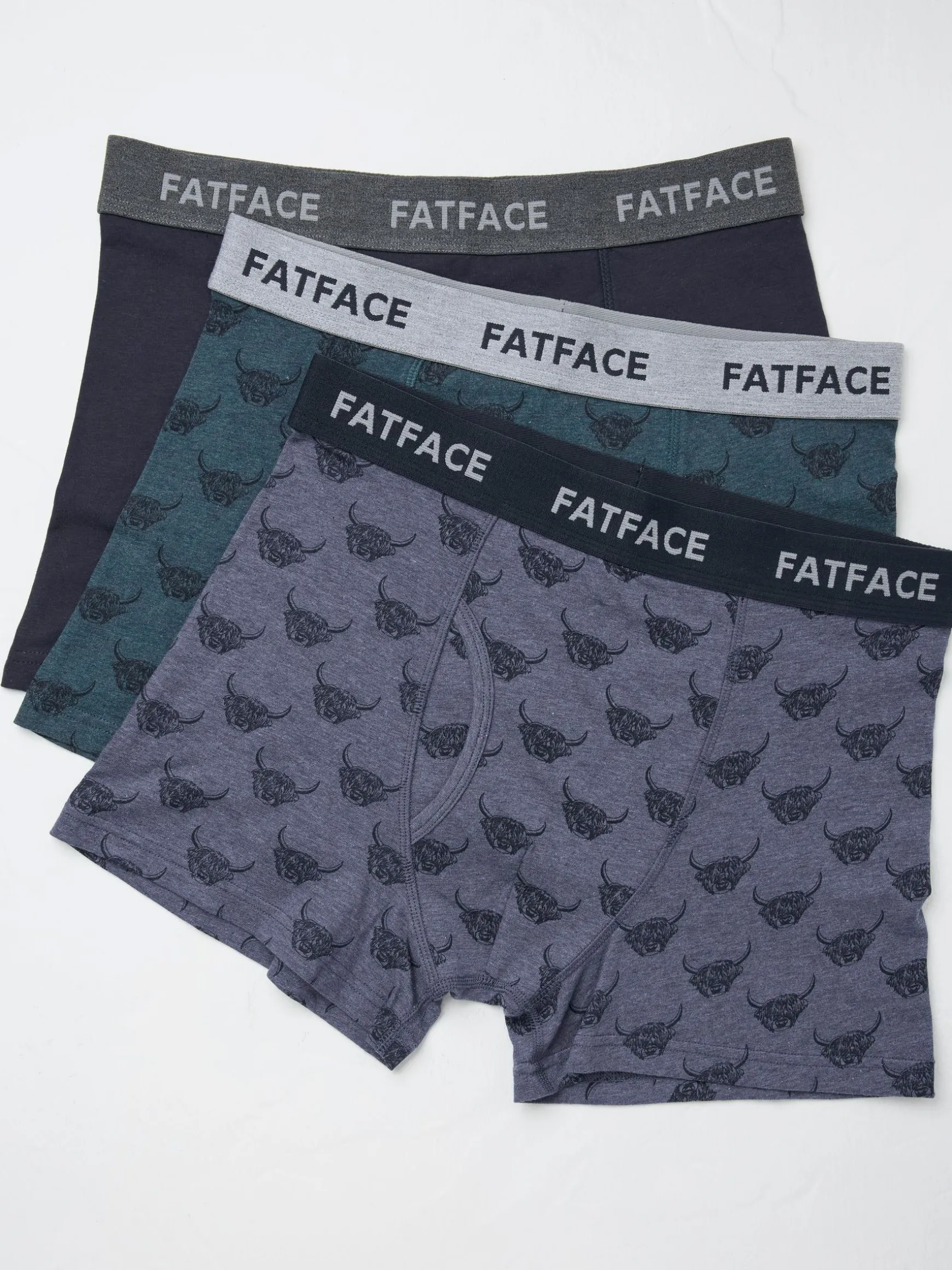 FatFace Cotton Boxers 3 Pack Blue Highland Cow Sale