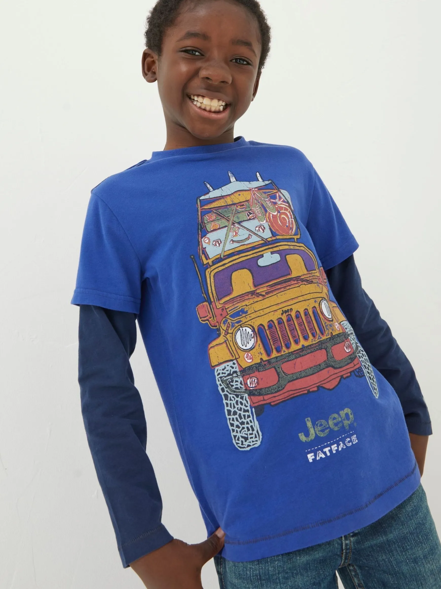 FatFace Jeep Graphic Jersey T-Shirt Blue Hot