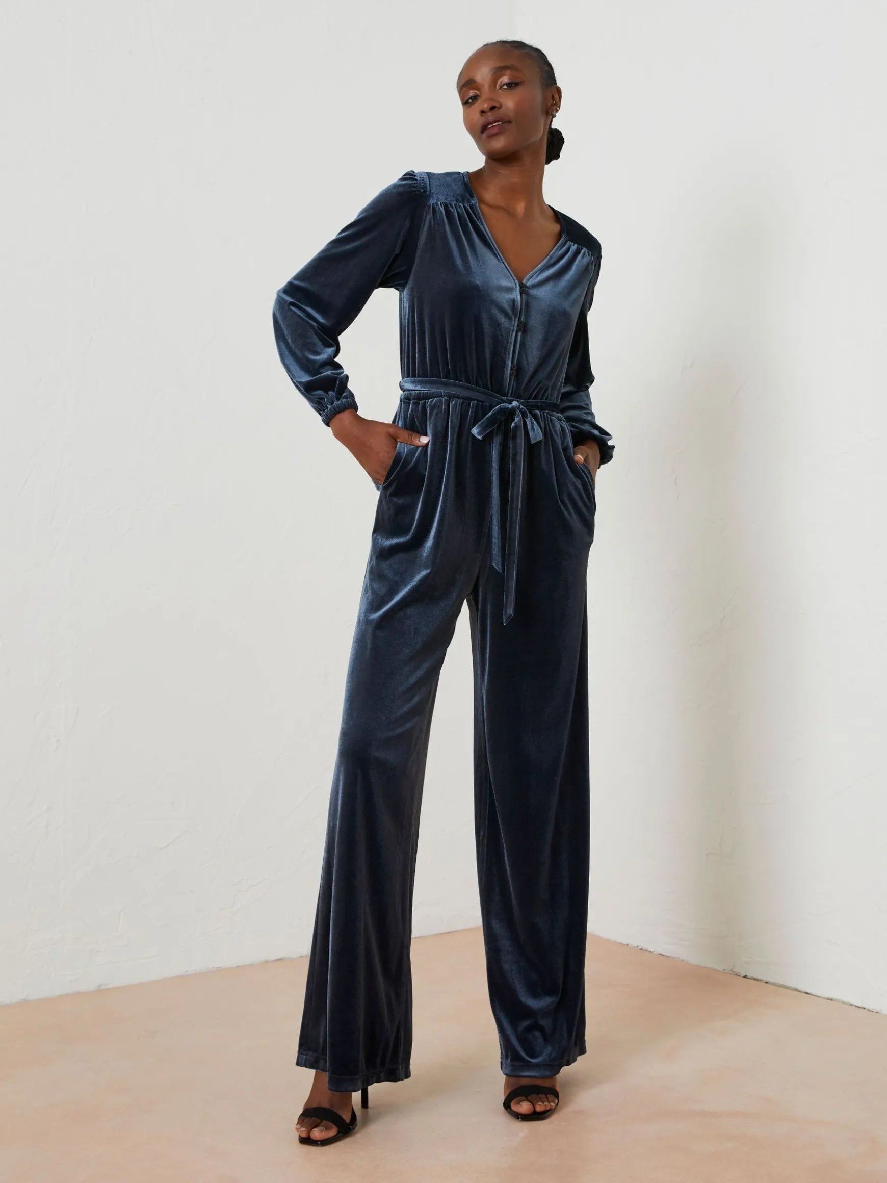 FatFace Juniper Velvet Jumpsuit Blue Flash Sale